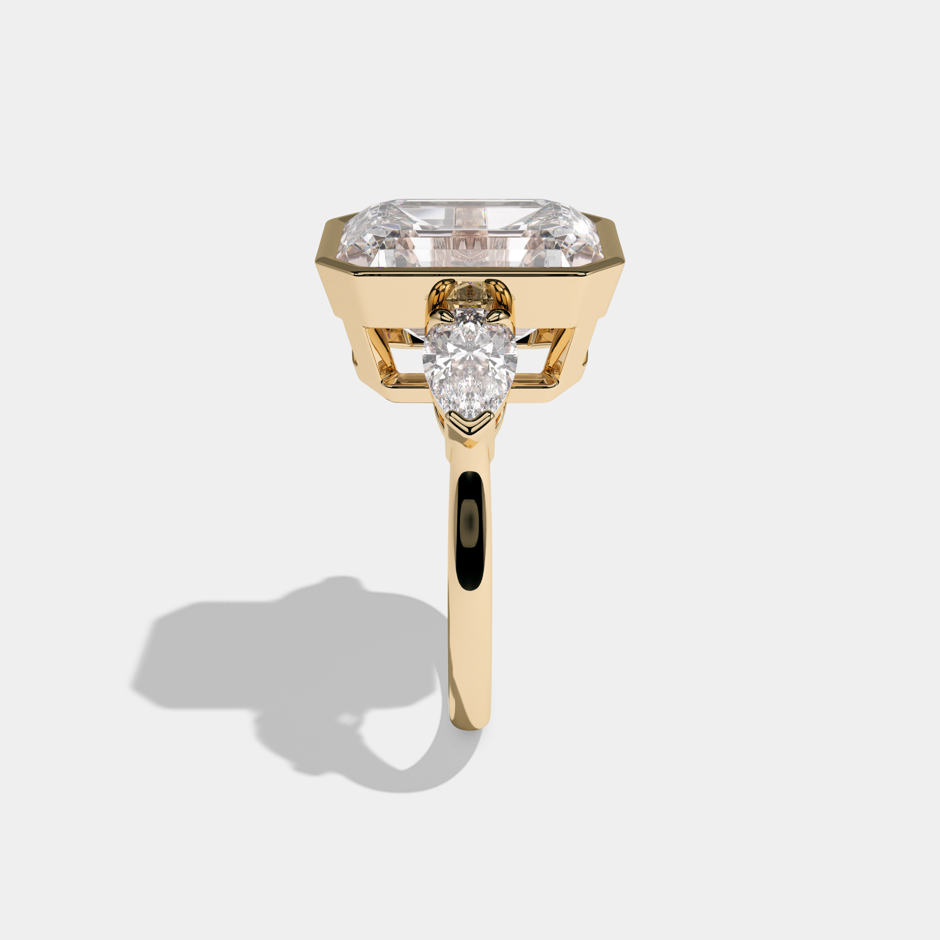 Georgiana Emerald Cut Diamond Bezel Halo Plain Band Engagement Ring 10ct 18k Yellow Gold