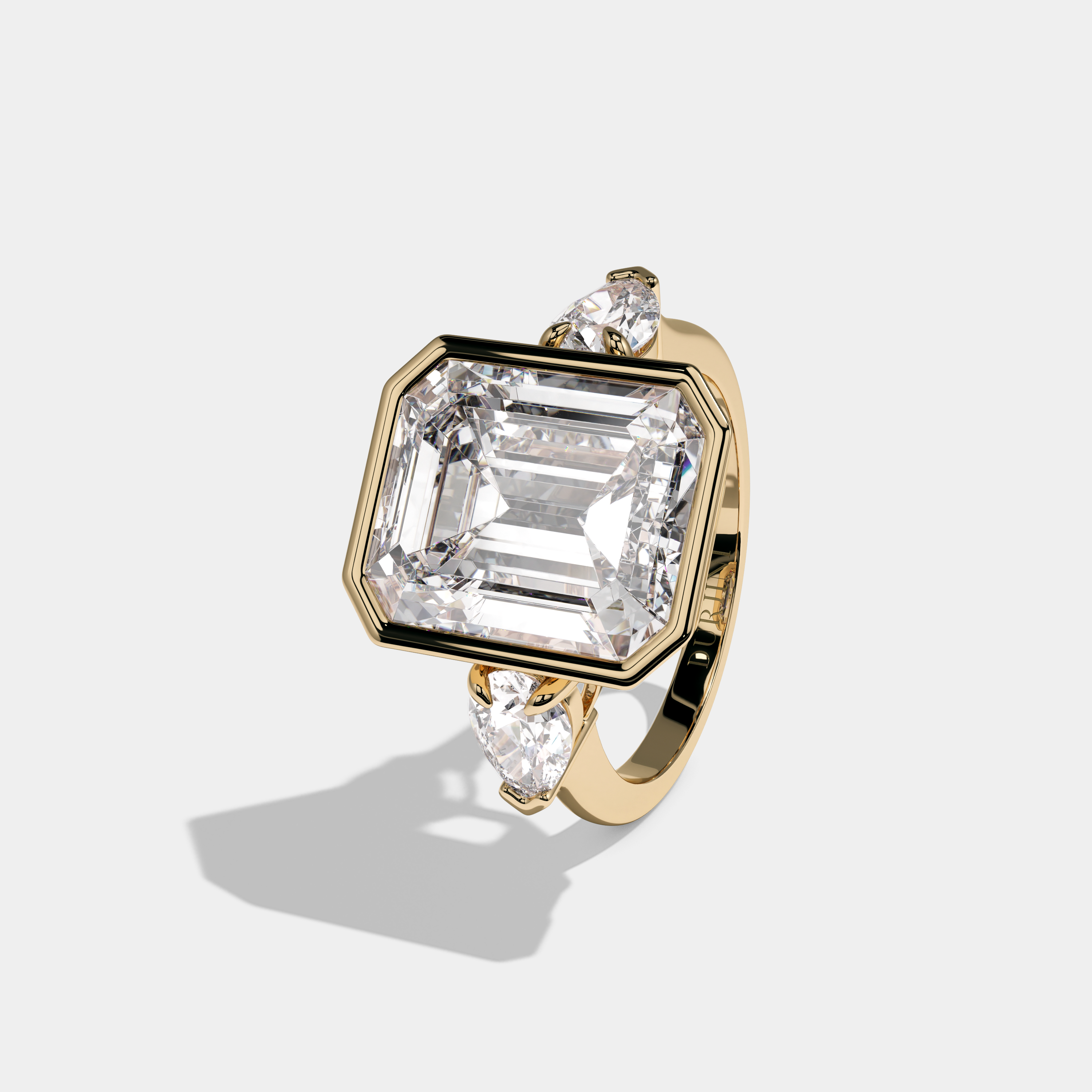 Georgiana Emerald Cut Diamond Bezel Halo Plain Band Engagement Ring 10ct 18k Yellow Gold