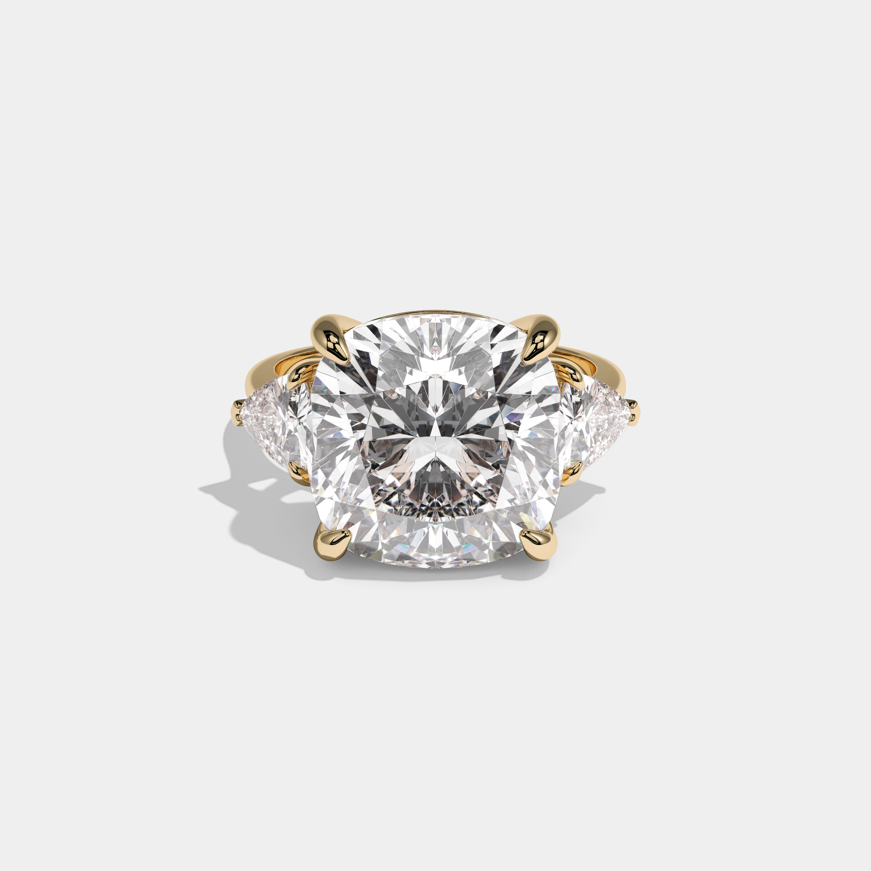 Helena Cushion Cut Diamond Plain Band With Trillion Sides Engagement Ring 10ct 18k Yellow Gold
