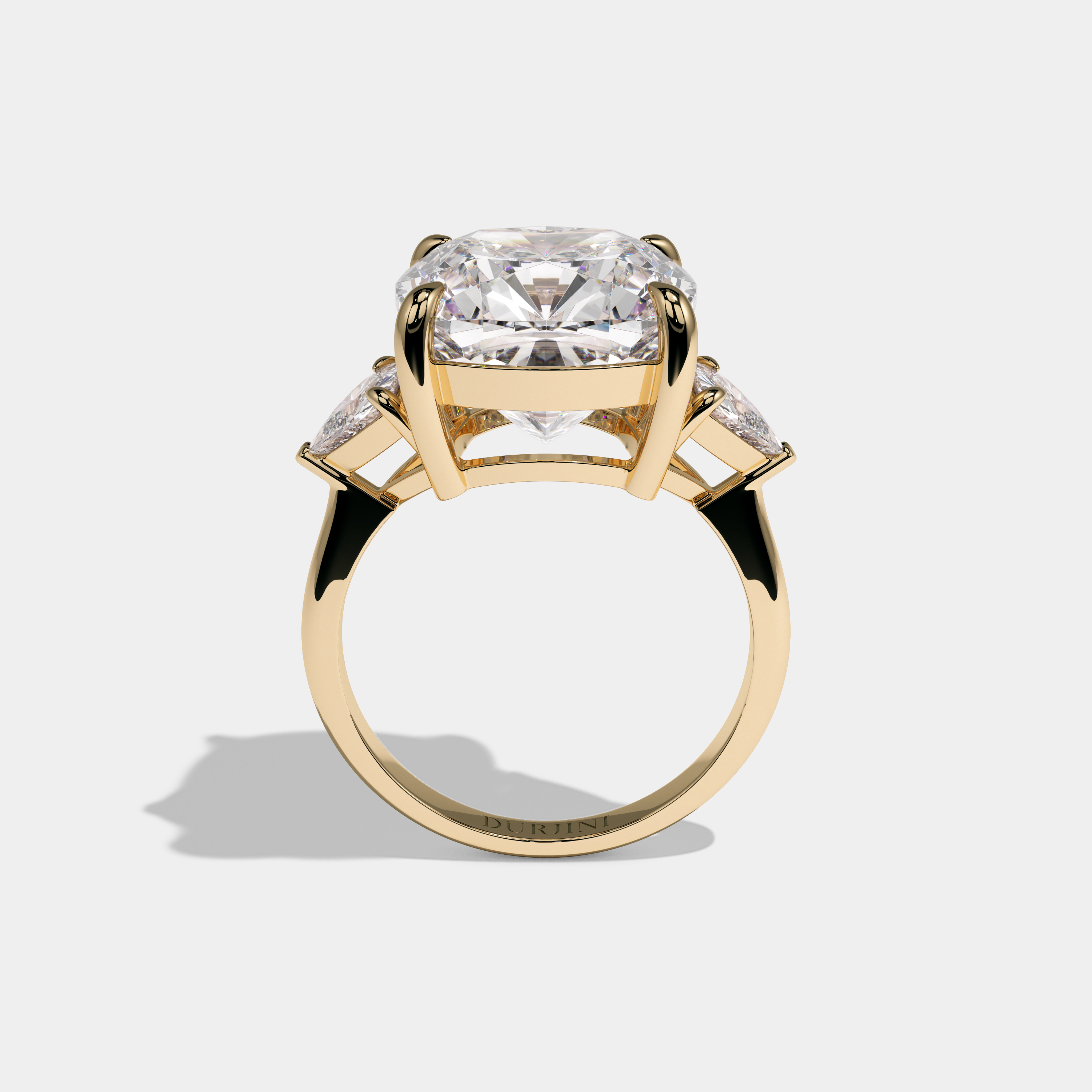 Helena Cushion Cut Diamond Plain Band With Trillion Sides Engagement Ring 10ct 18k Yellow Gold