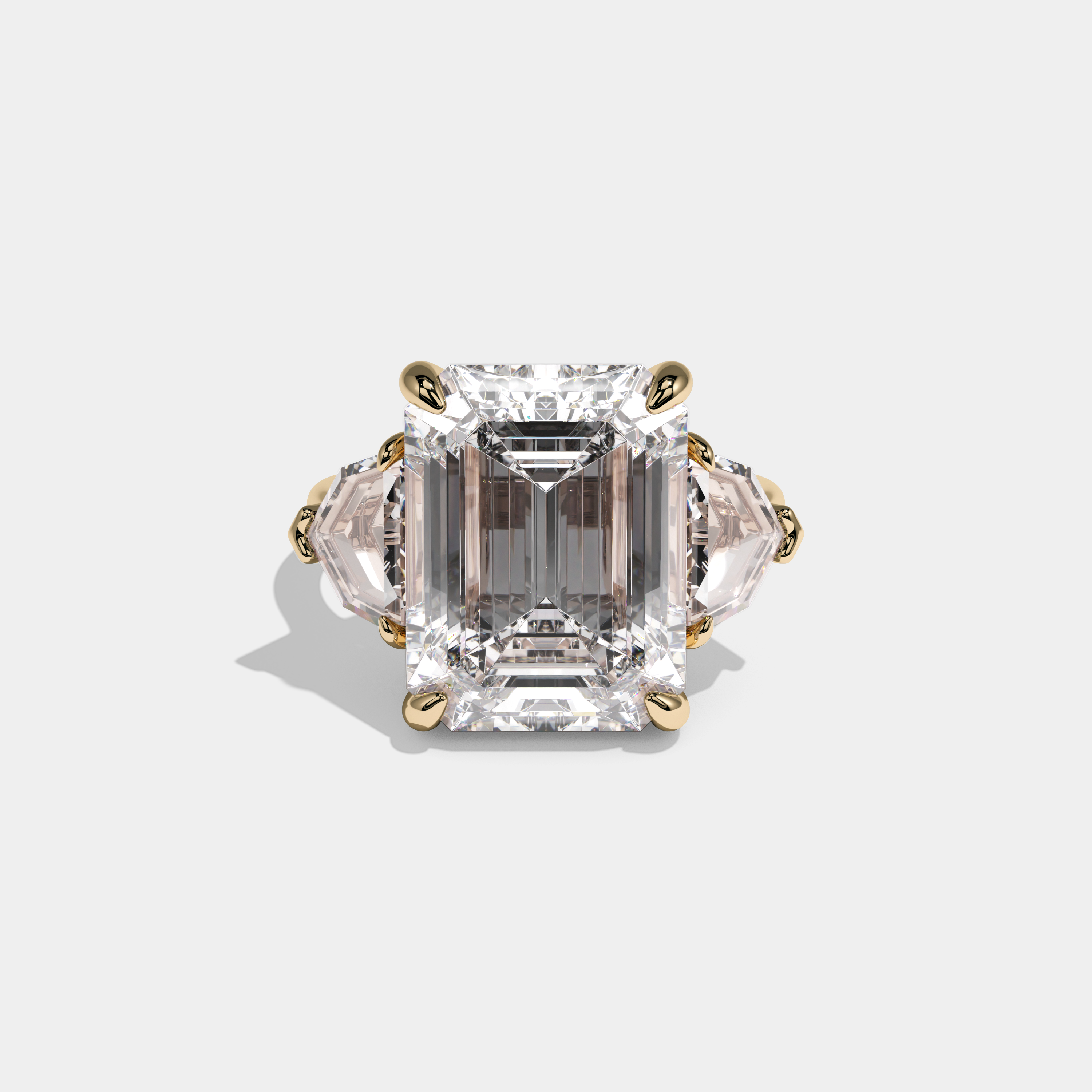 Anne Emerald Cut Diamond Halo Plain Band With Step Cuts Engagement Ring 10ct 18k Yellow Gold