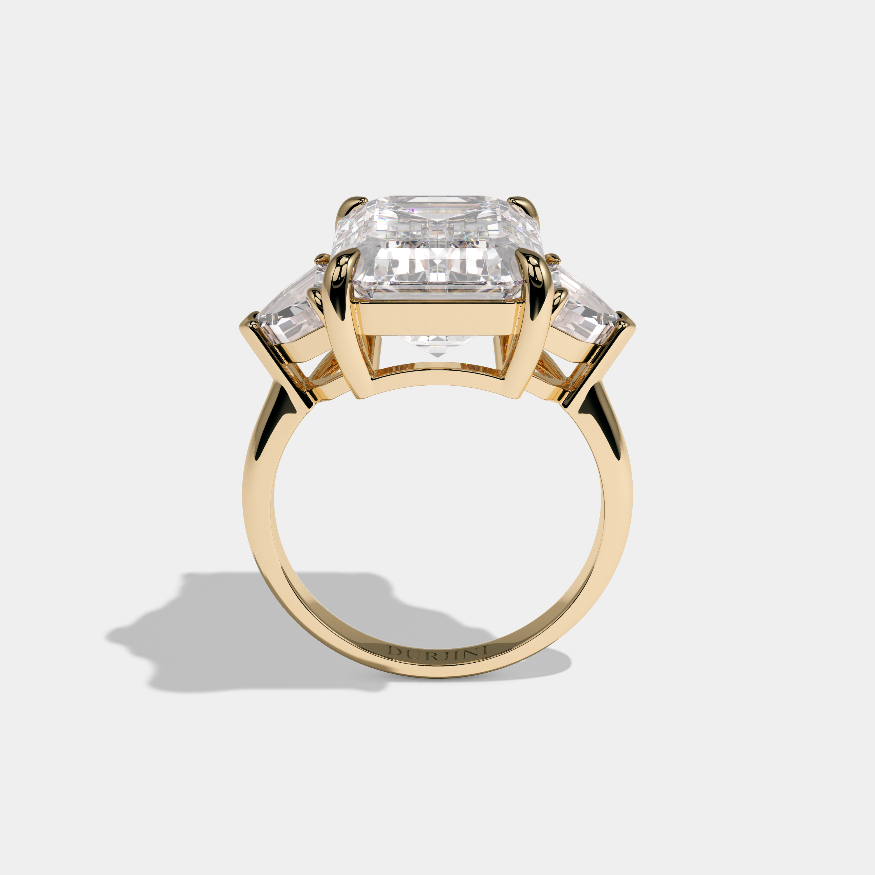 Anne Emerald Cut Diamond Halo Plain Band With Step Cuts Engagement Ring 10ct 18k Yellow Gold