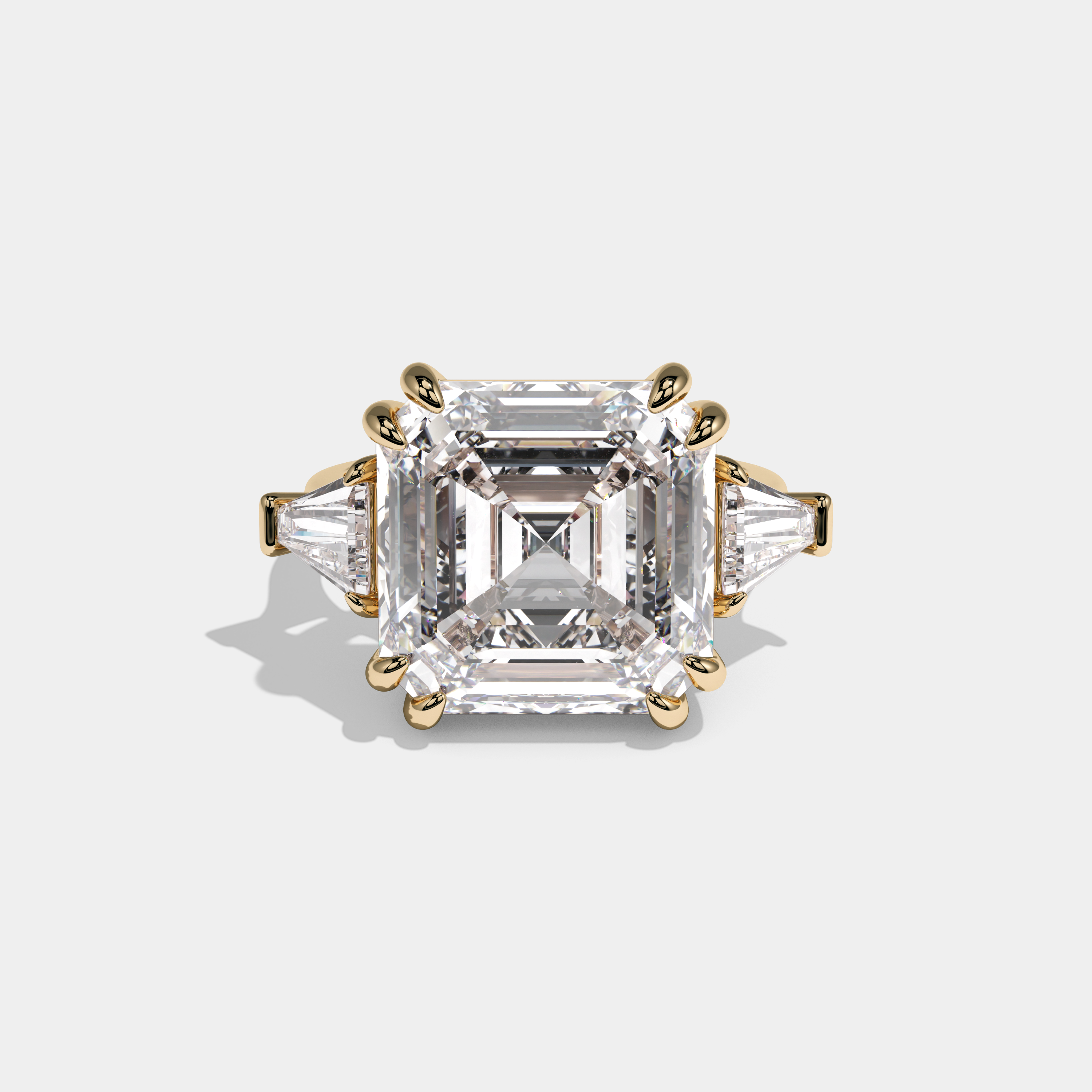 Alice Asscher Cut Diamond Halo Plain Band with Quad Sides Engagement Ring 10ct 18k Yellow Gold