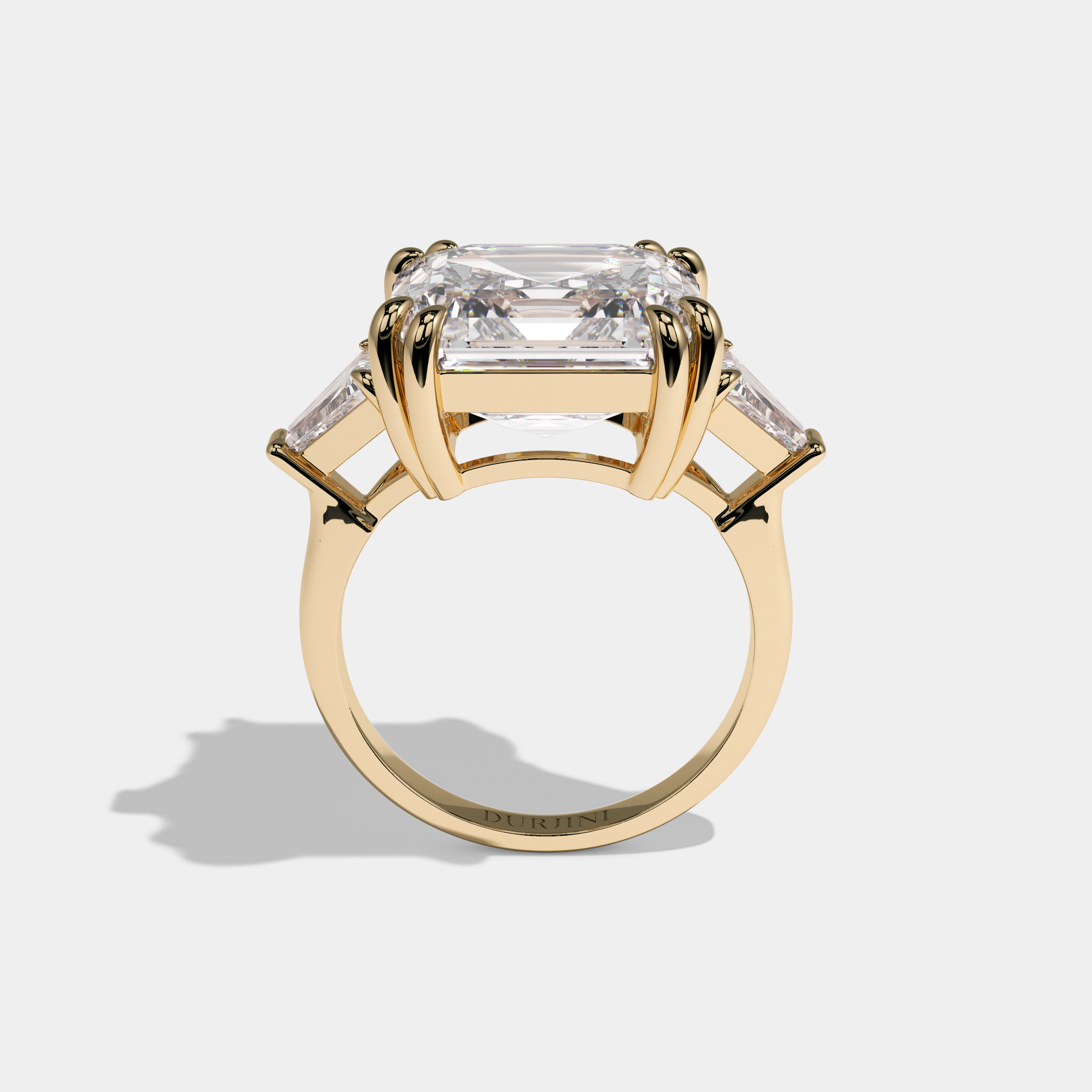 Alice Asscher Cut Diamond Halo Plain Band with Quad Sides Engagement Ring 10ct 18k Yellow Gold