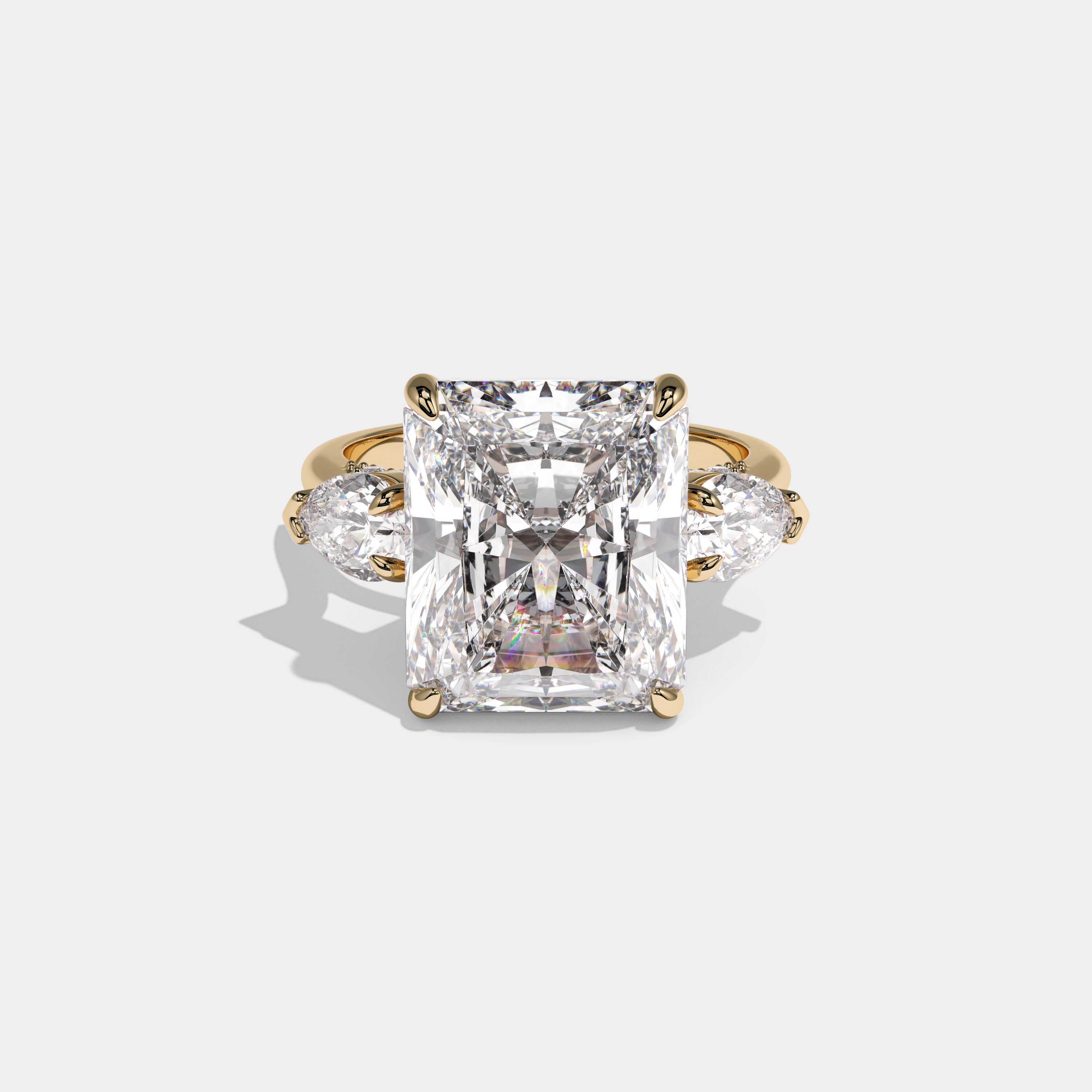 Victoria Radiant Cut Diamond Halo Plain Band With Pear Sides Engagement Ring 10ct 18k Yellow Gold