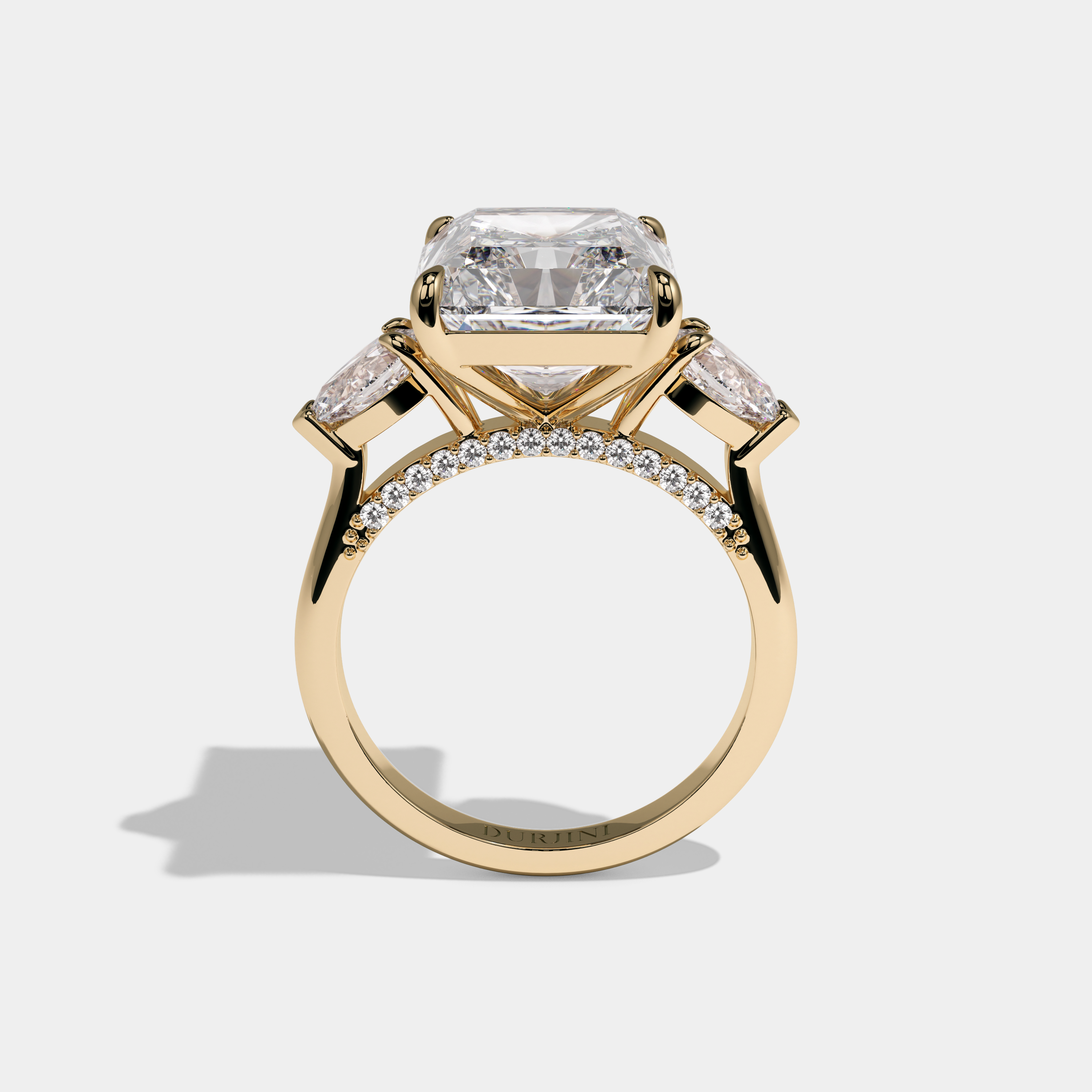 Victoria Radiant Cut Diamond Halo Plain Band With Pear Sides Engagement Ring 10ct 18k Yellow Gold