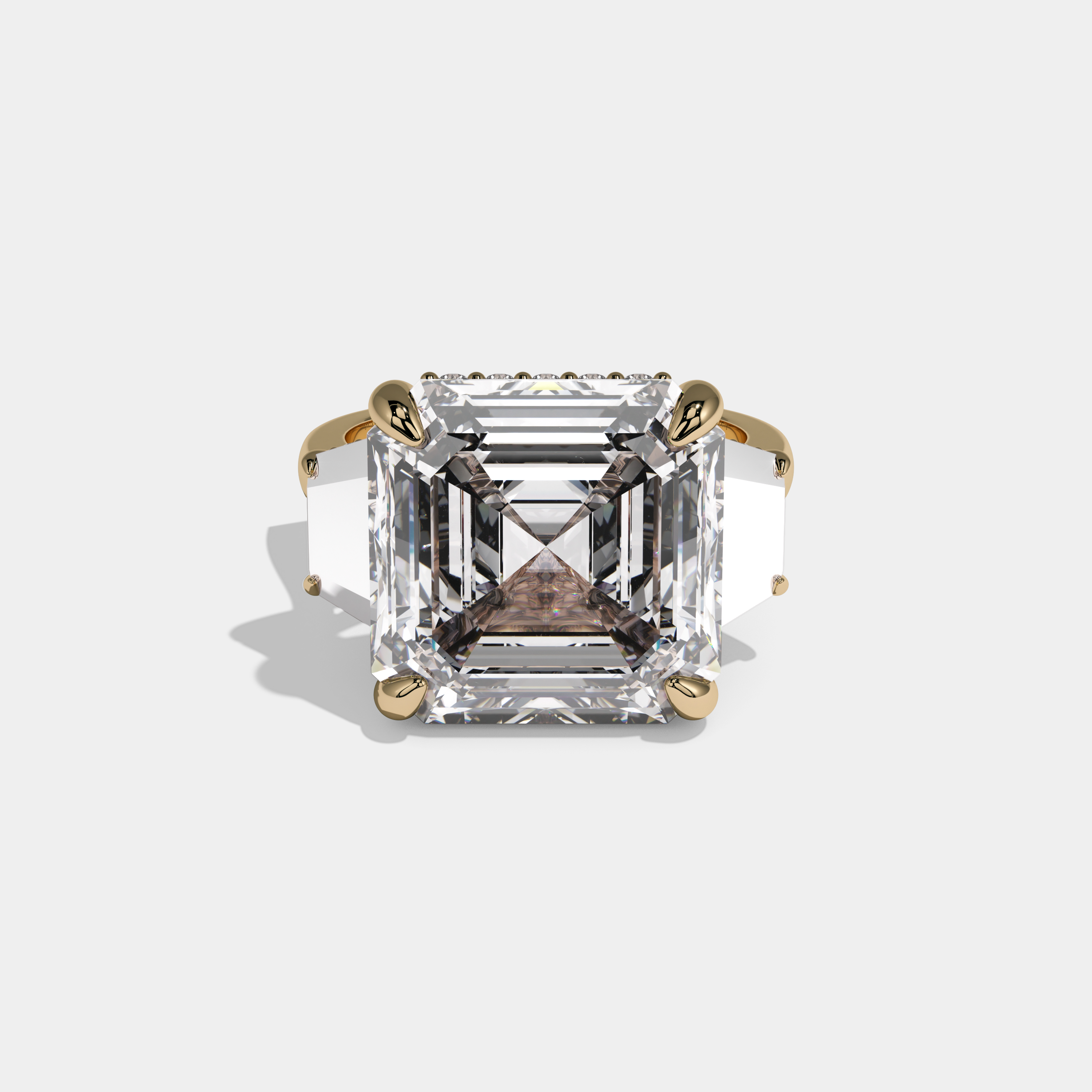 Margaret Asscher Cut Diamond Halo Plain Band With Step Cut Sides Engagement Ring 10ct 18k Yellow Gold