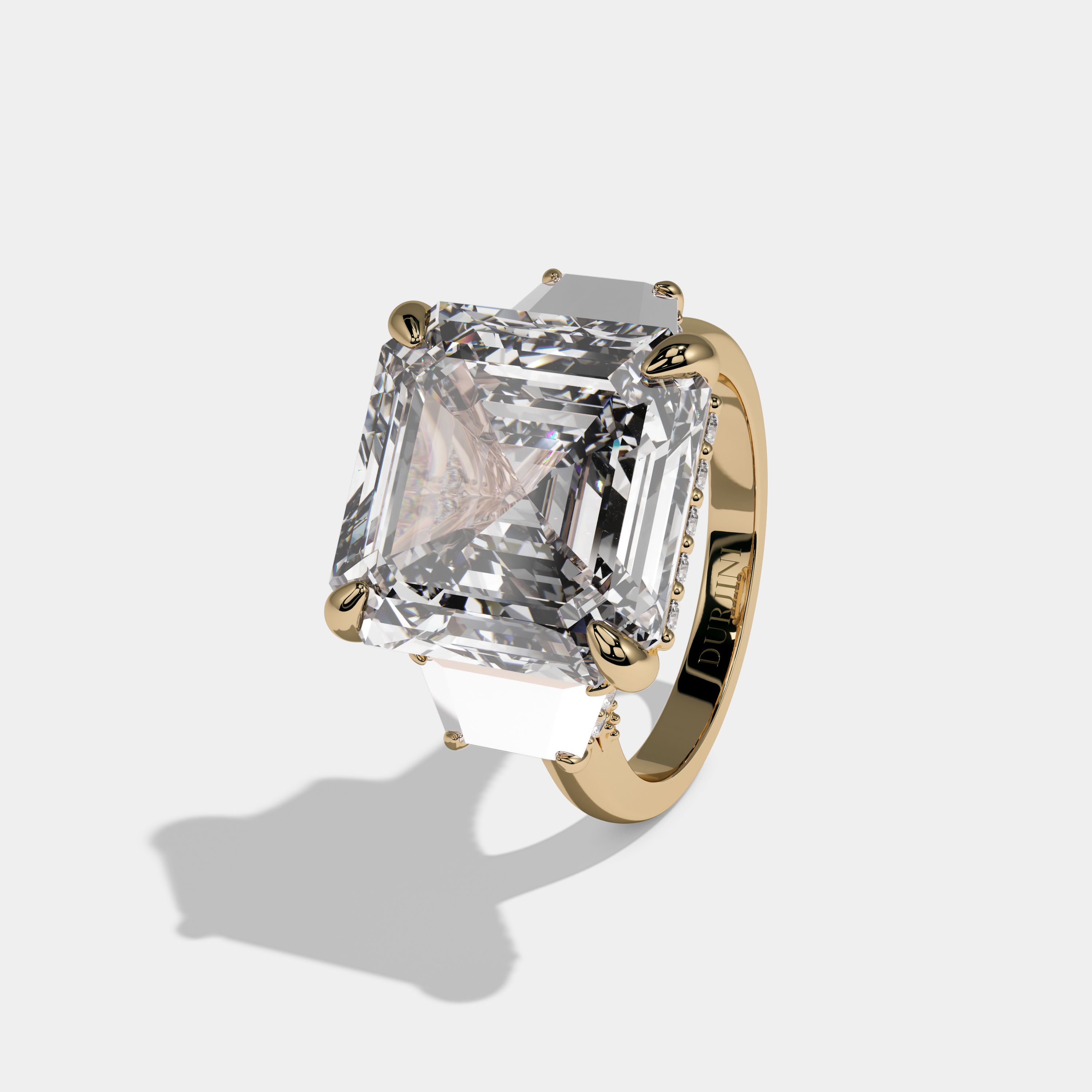 Margaret Asscher Cut Diamond Halo Plain Band With Step Cut Sides Engagement Ring 10ct 18k Yellow Gold