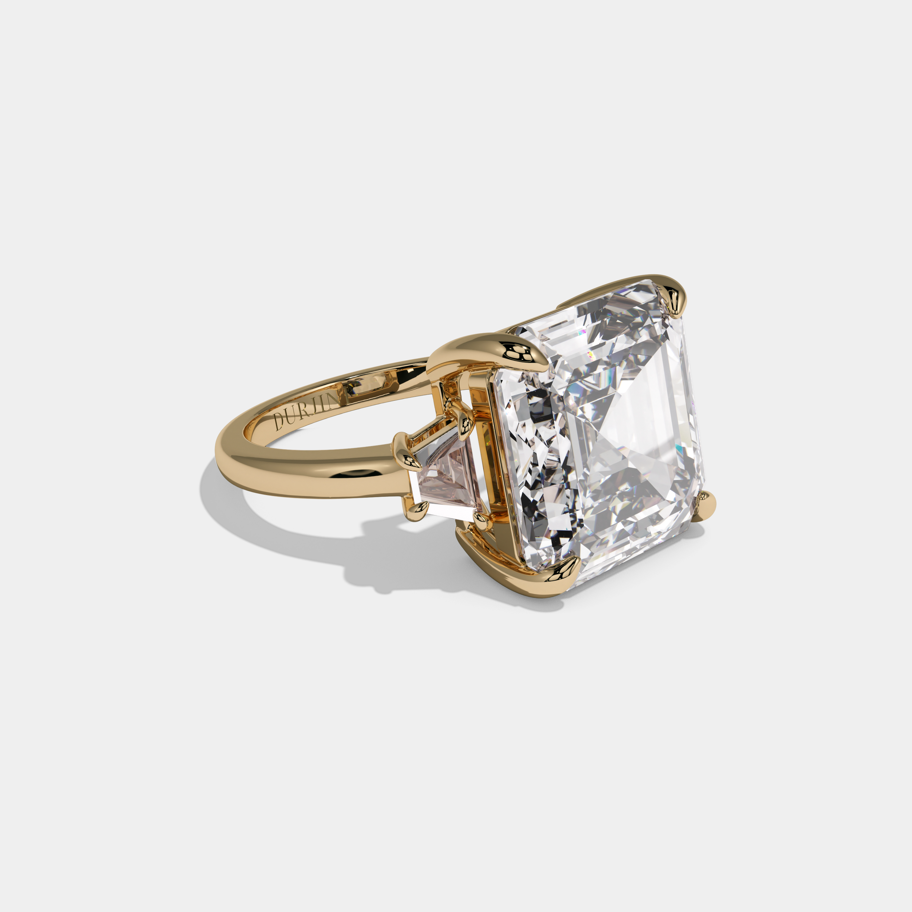Eleanor Asscher Cut Diamond Halo Plain Band With Step Cut Sides Engagement Ring 10ct 18k Yellow Gold