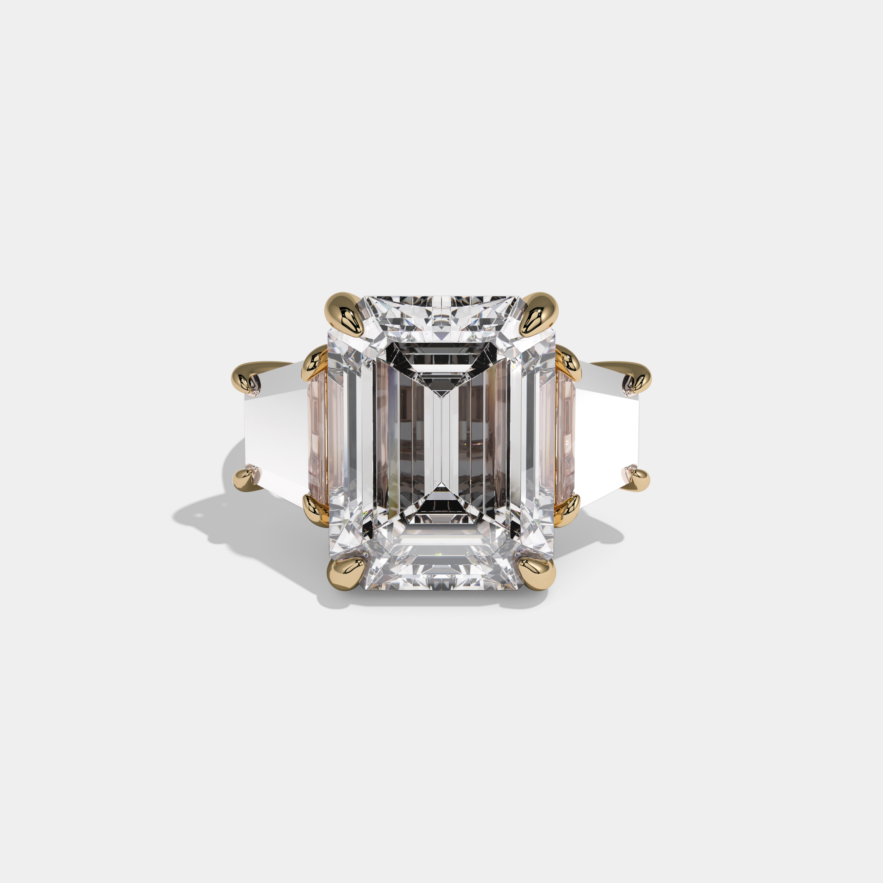 Catherine Emerald Cut Diamond Halo Plain Band With Quad Cut Sides Engagement Ring 10ct 18k Yellow Gold