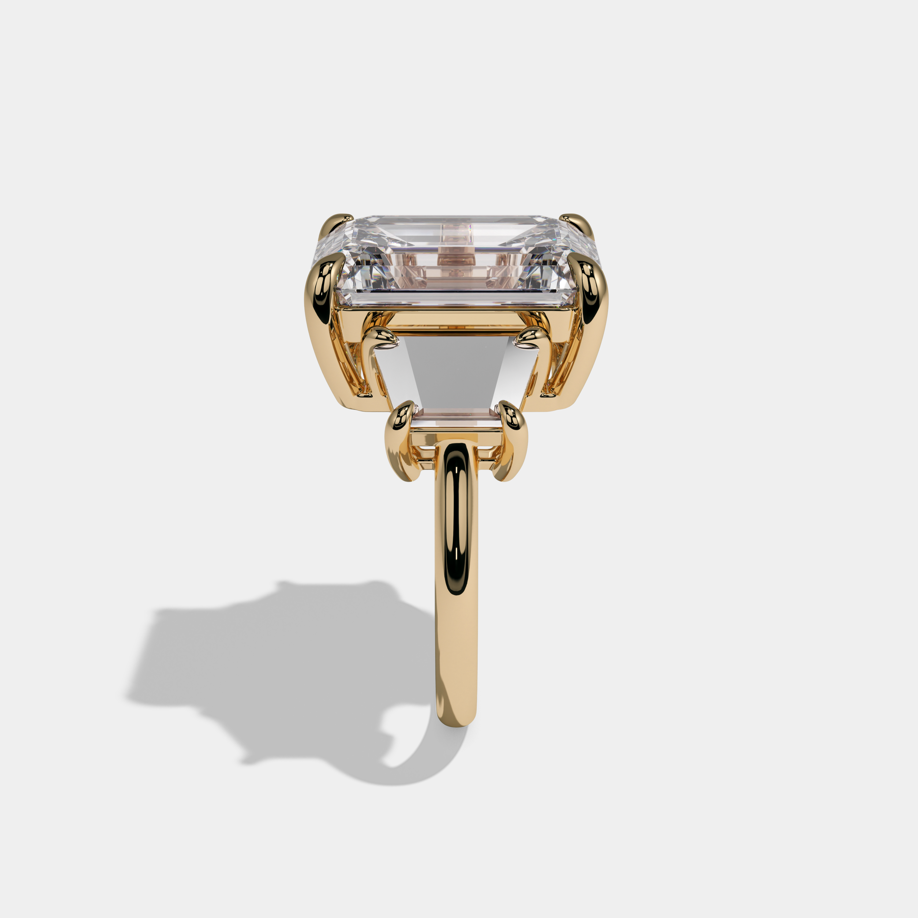 Catherine Emerald Cut Diamond Halo Plain Band With Quad Cut Sides Engagement Ring 10ct 18k Yellow Gold