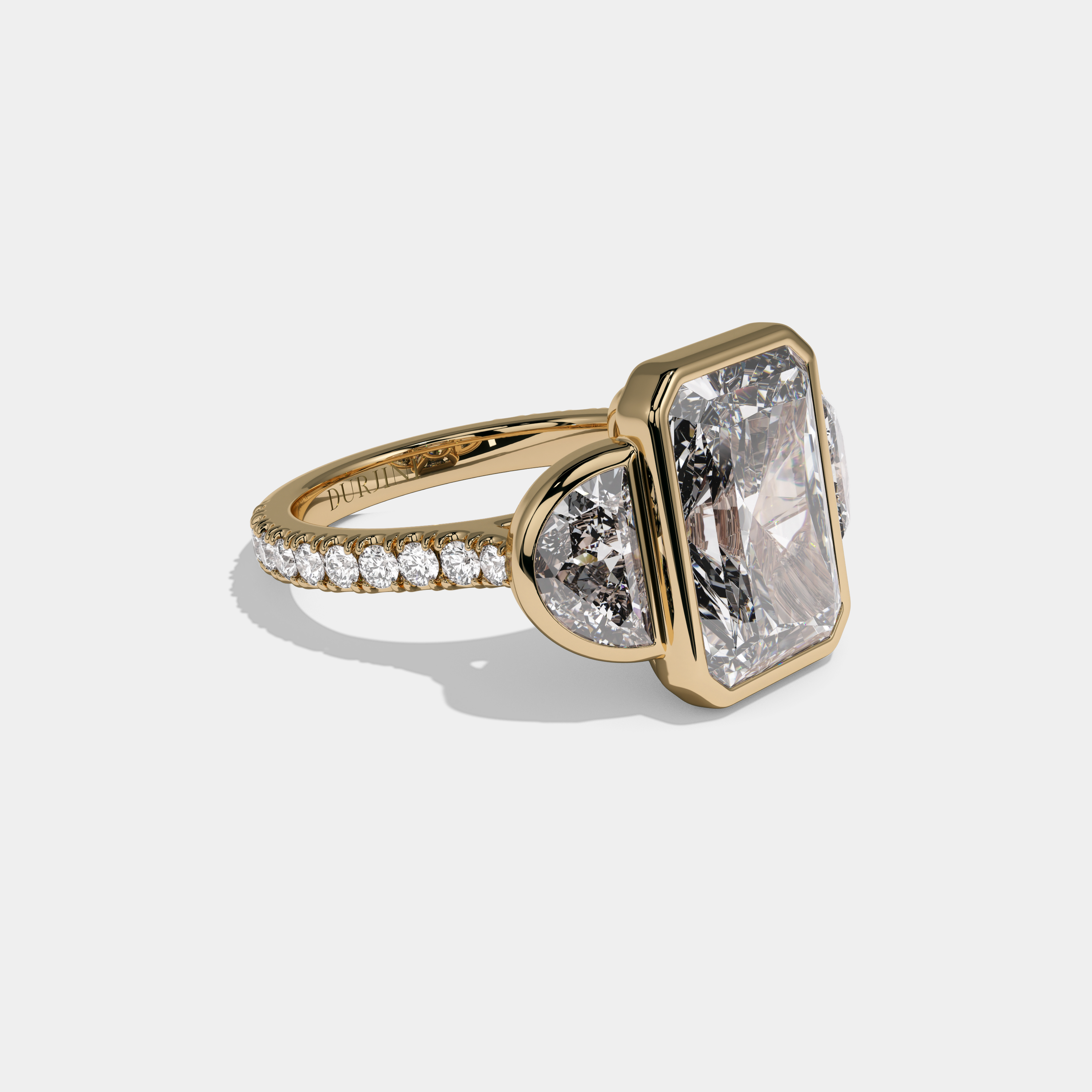 Alexandra Radiant Cut Diamond Bezel Halo With Half Moons Engagement Ring 10ct 18k Yellow Gold
