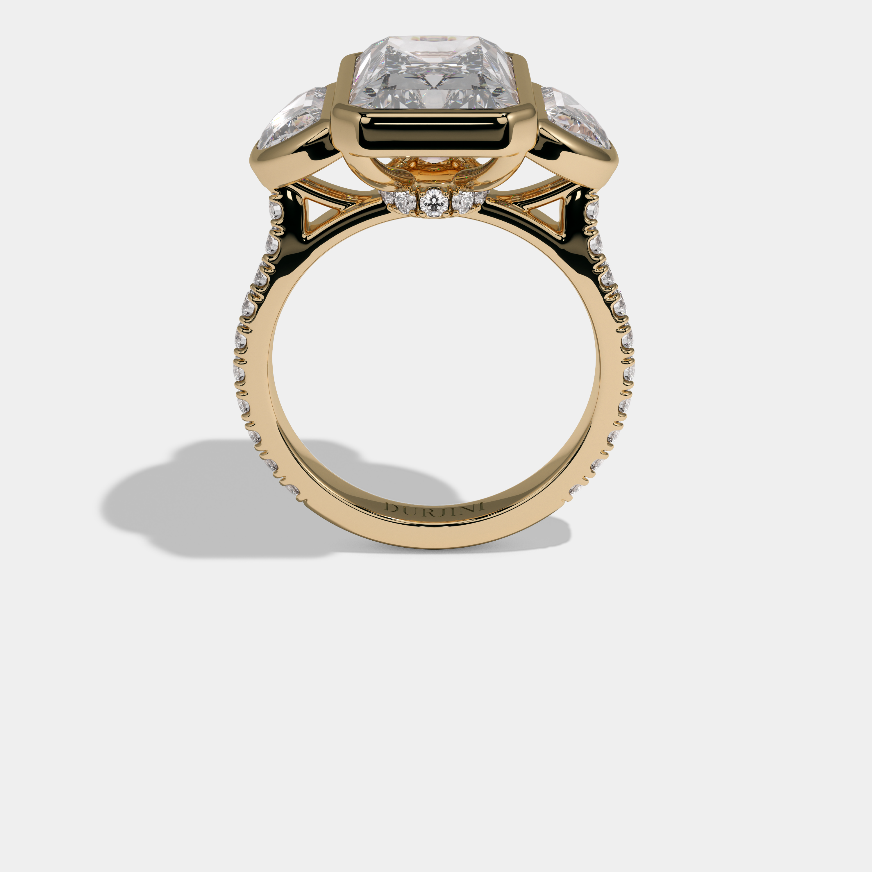 Alexandra Radiant Cut Diamond Bezel Halo With Half Moons Engagement Ring 10ct 18k Yellow Gold