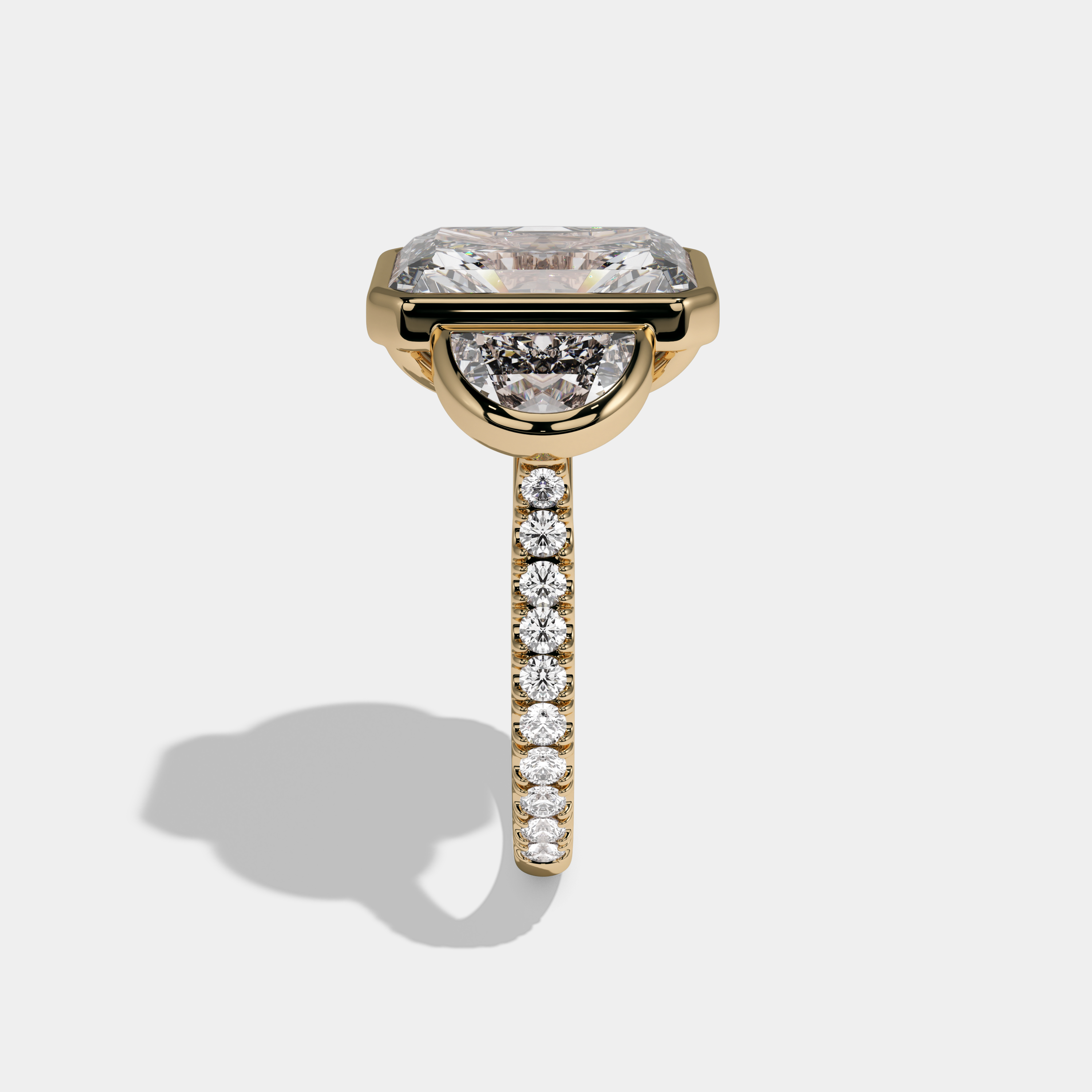 Alexandra Radiant Cut Diamond Bezel Halo With Half Moons Engagement Ring 10ct 18k Yellow Gold