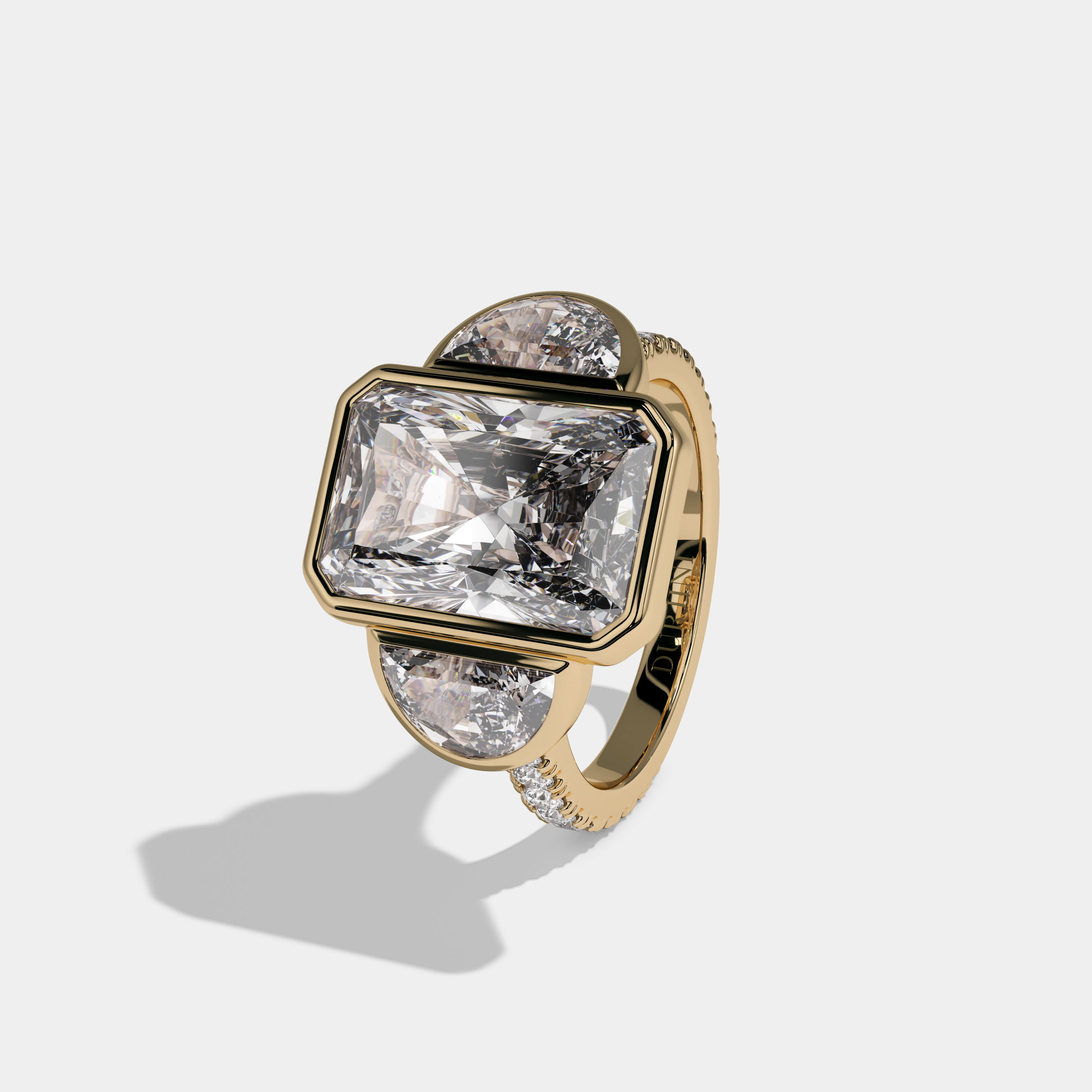 Alexandra Radiant Cut Diamond Bezel Halo With Half Moons Engagement Ring 10ct 18k Yellow Gold