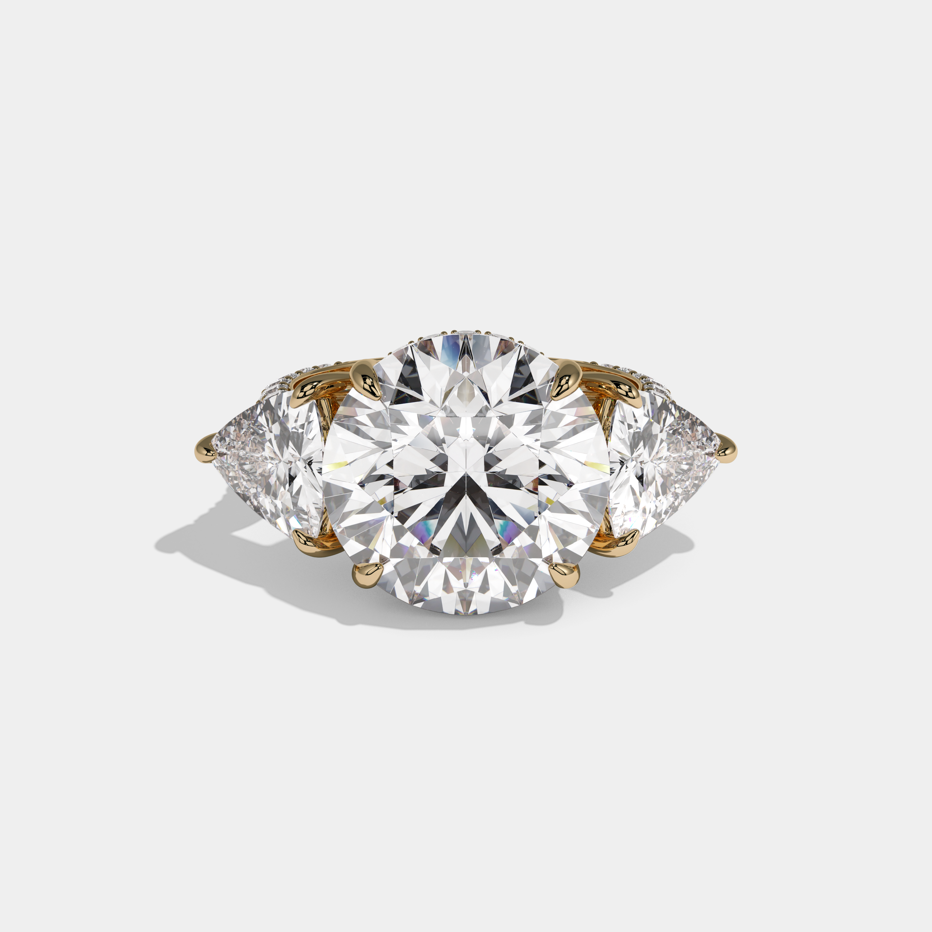 Beatrice Round Brilliant Cut Diamond Halo With Trillion Sides Engagement Ring 10ct 18k Yellow Gold