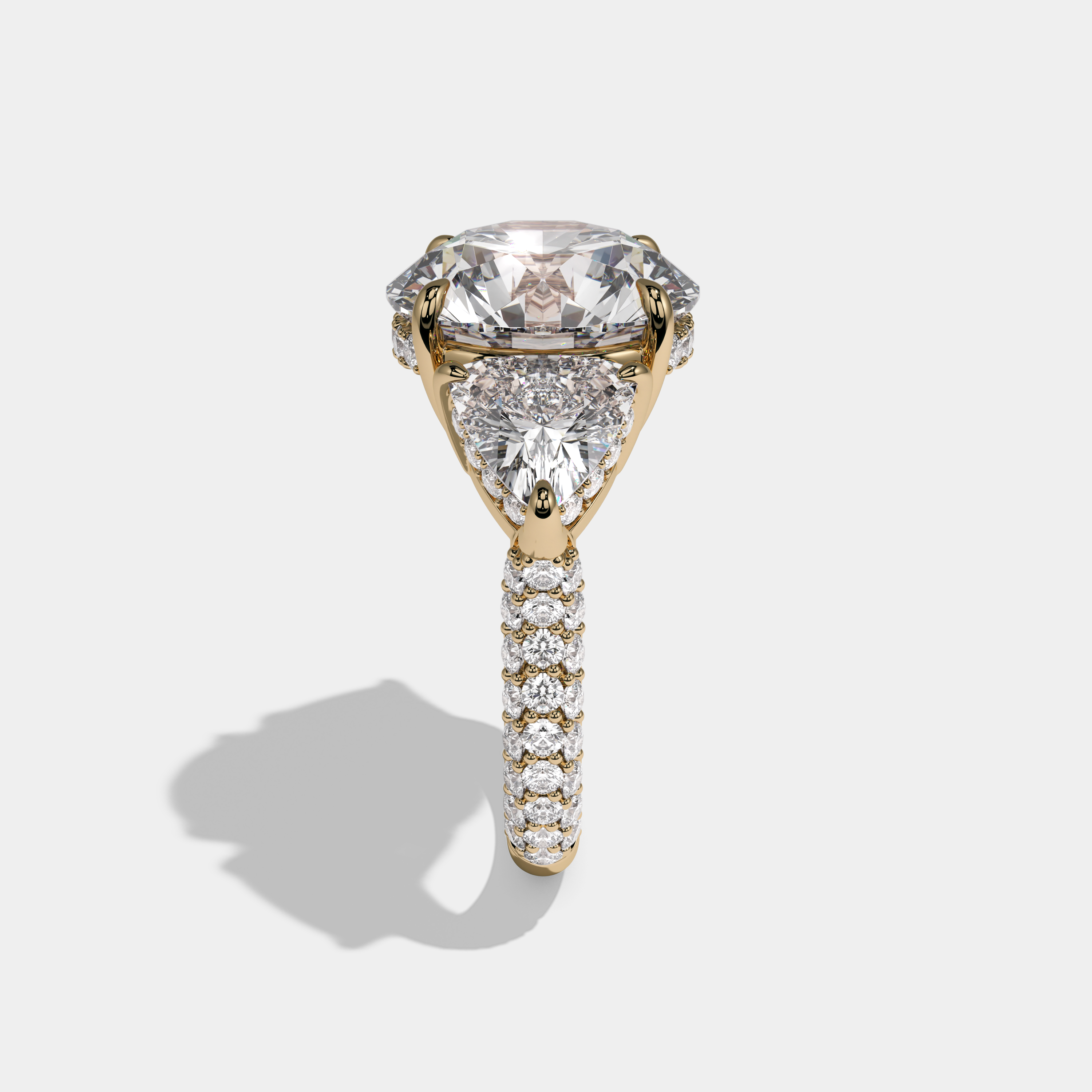 Beatrice Round Brilliant Cut Diamond Halo With Trillion Sides Engagement Ring 10ct 18k Yellow Gold