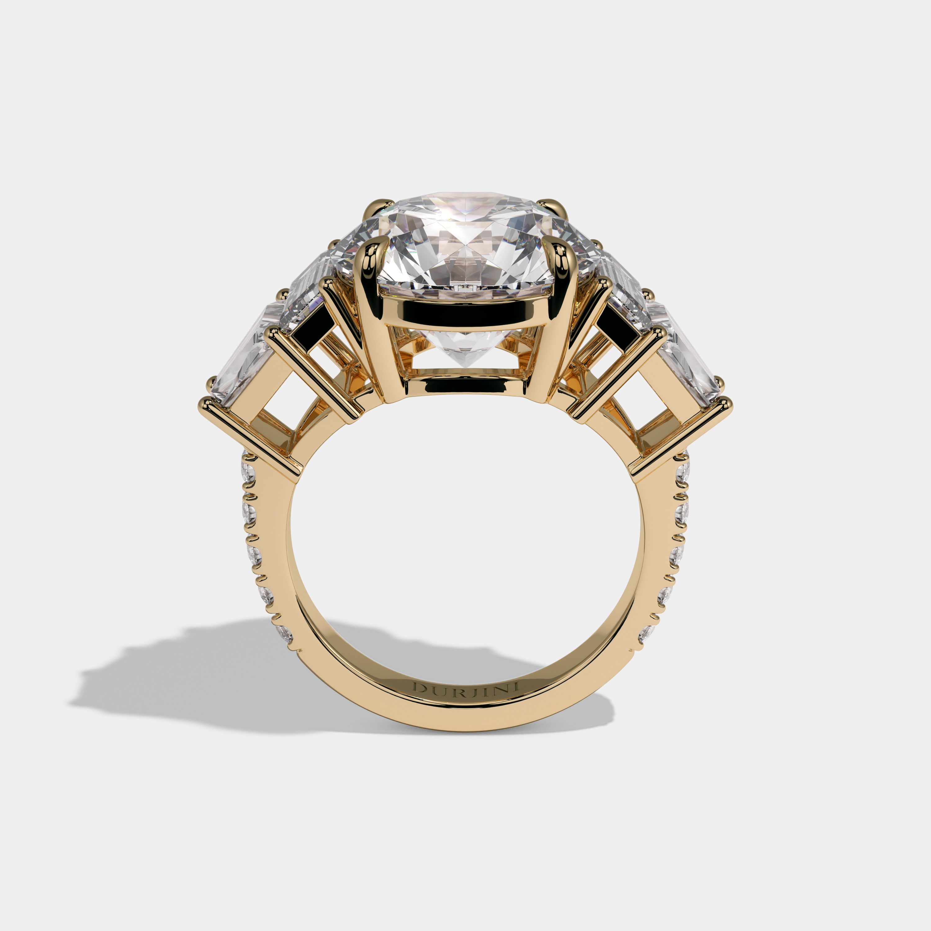 Elizabeth Round Brilliant Cut Diamond Halo With Baguette Sides Engagement Ring 10ct 18k Yellow Gold
