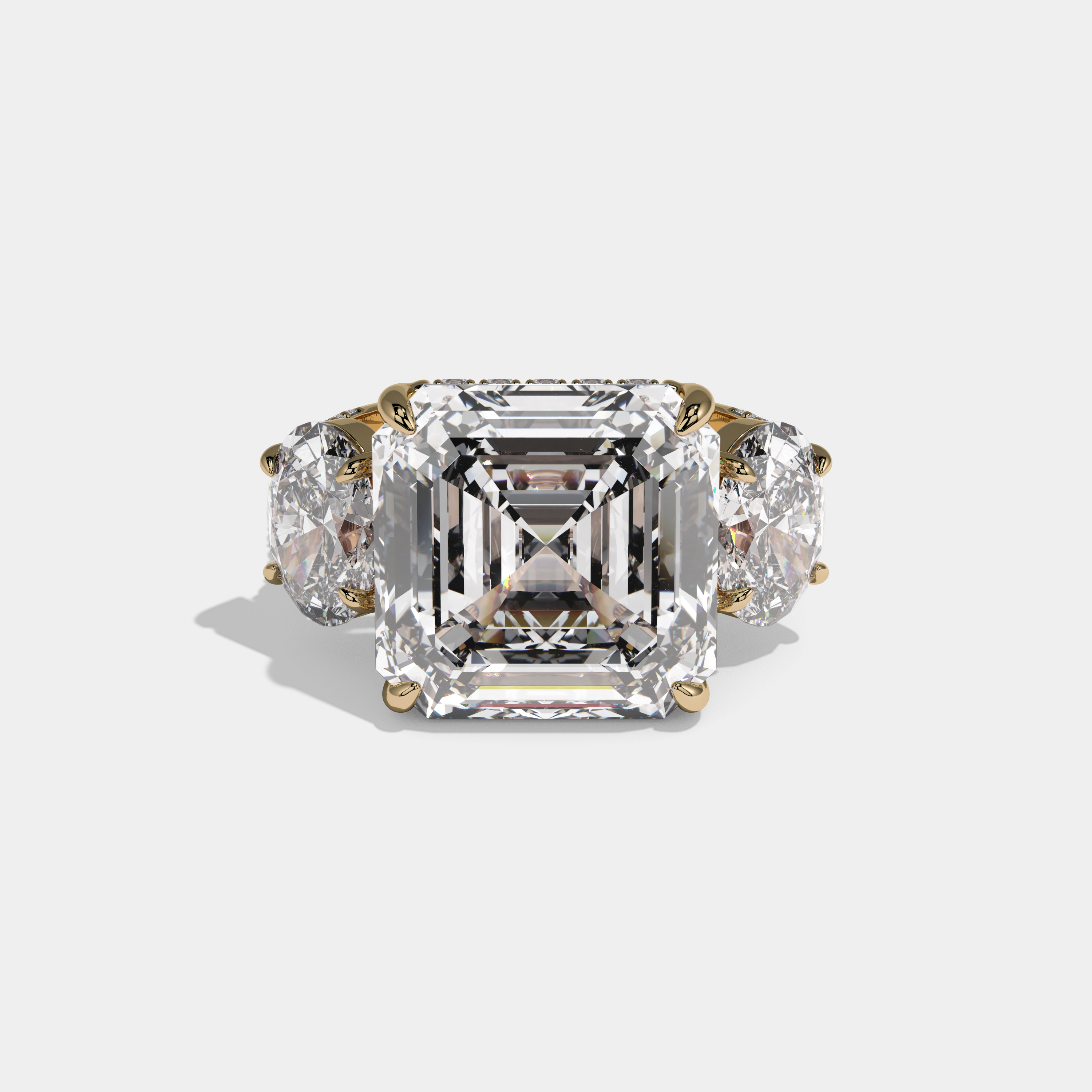 Eleanor Asscher Cut Diamond Halo With Oval Sides Engagement Ring 10ct 18K Yellow Gold