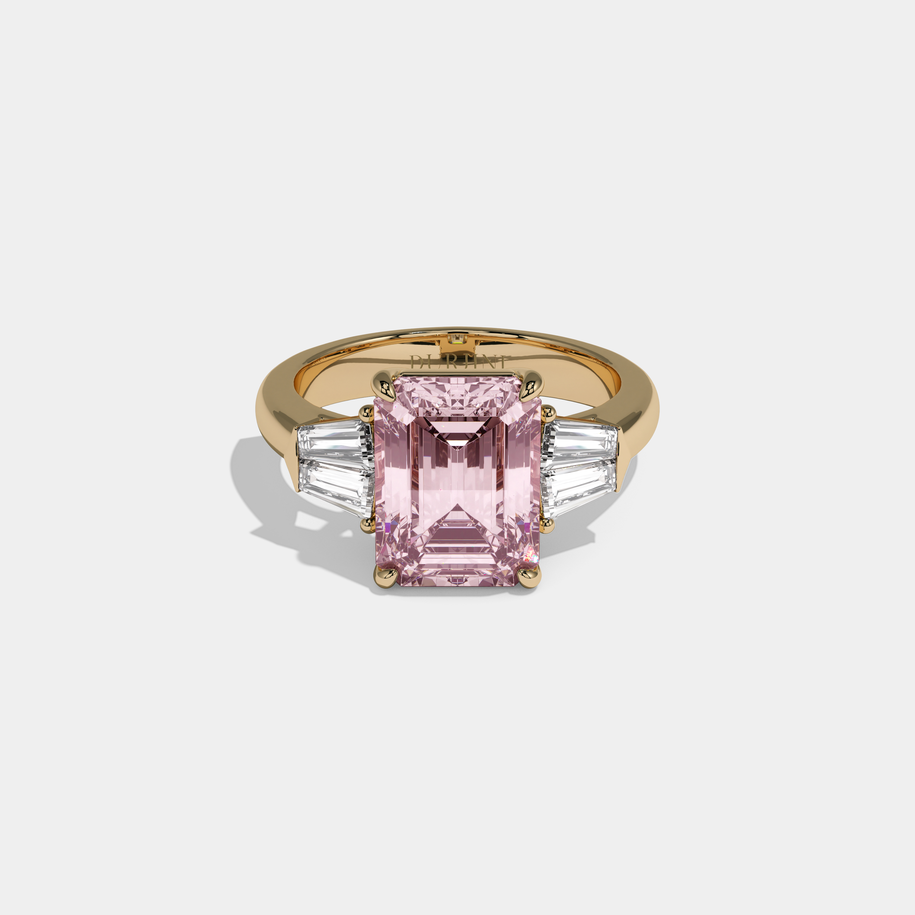 Charlotte Fancy Pink Emerald Cut Diamond Plain Band With Baguette Sides Engagement Ring 6ct 18K Yellow Gold
