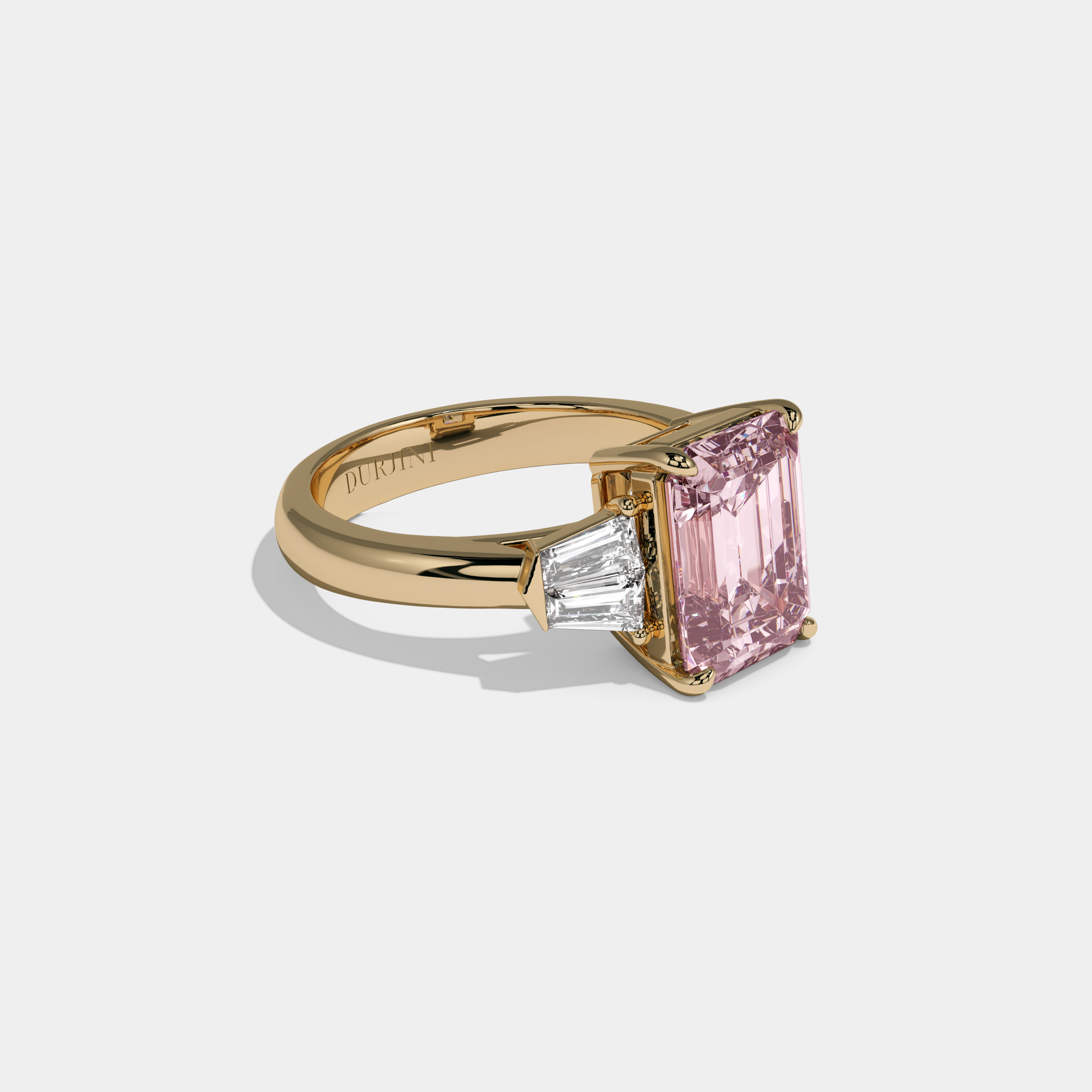 Charlotte Fancy Pink Emerald Cut Diamond Plain Band With Baguette Sides Engagement Ring 6ct 18K Yellow Gold