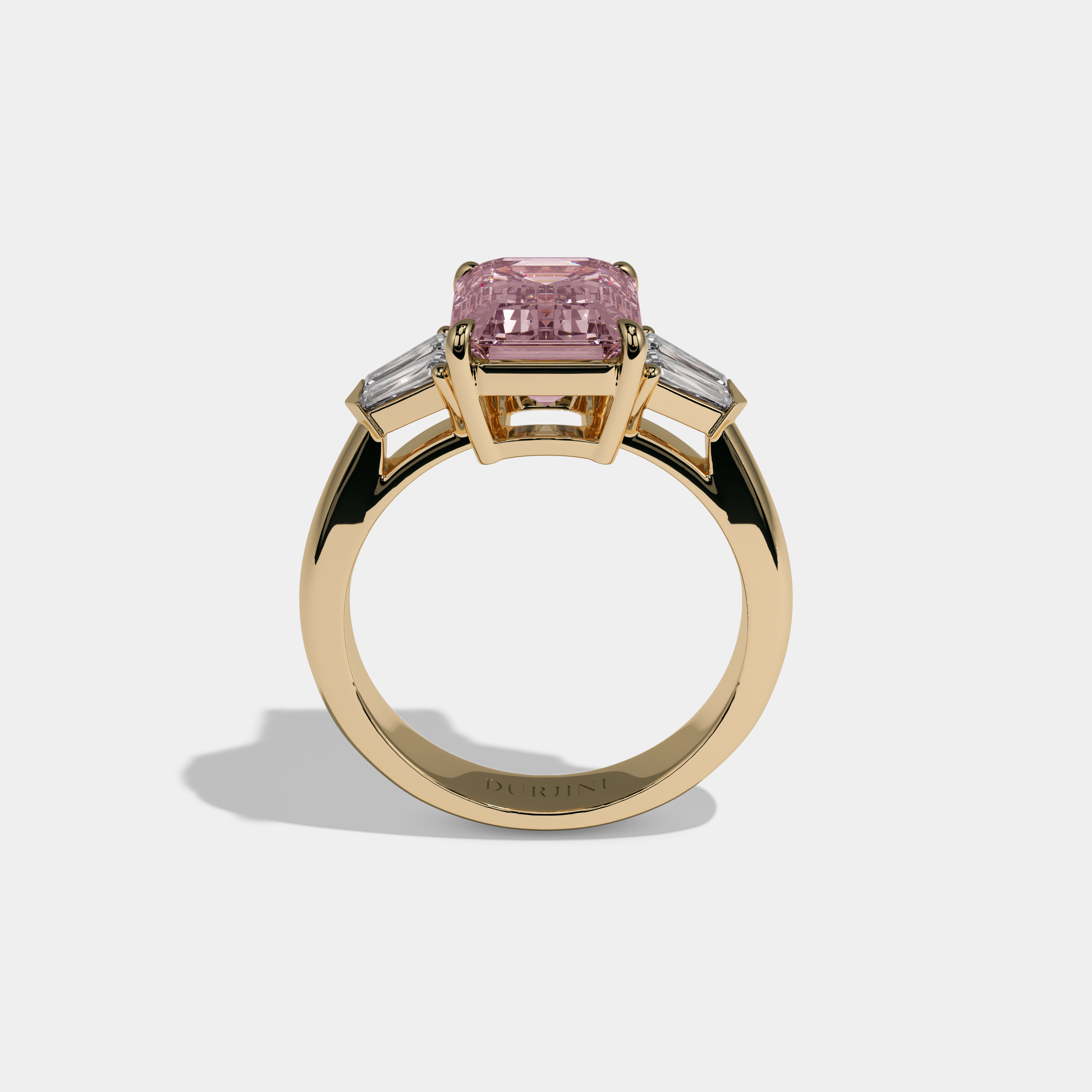 Charlotte Fancy Pink Emerald Cut Diamond Plain Band With Baguette Sides Engagement Ring 6ct 18K Yellow Gold