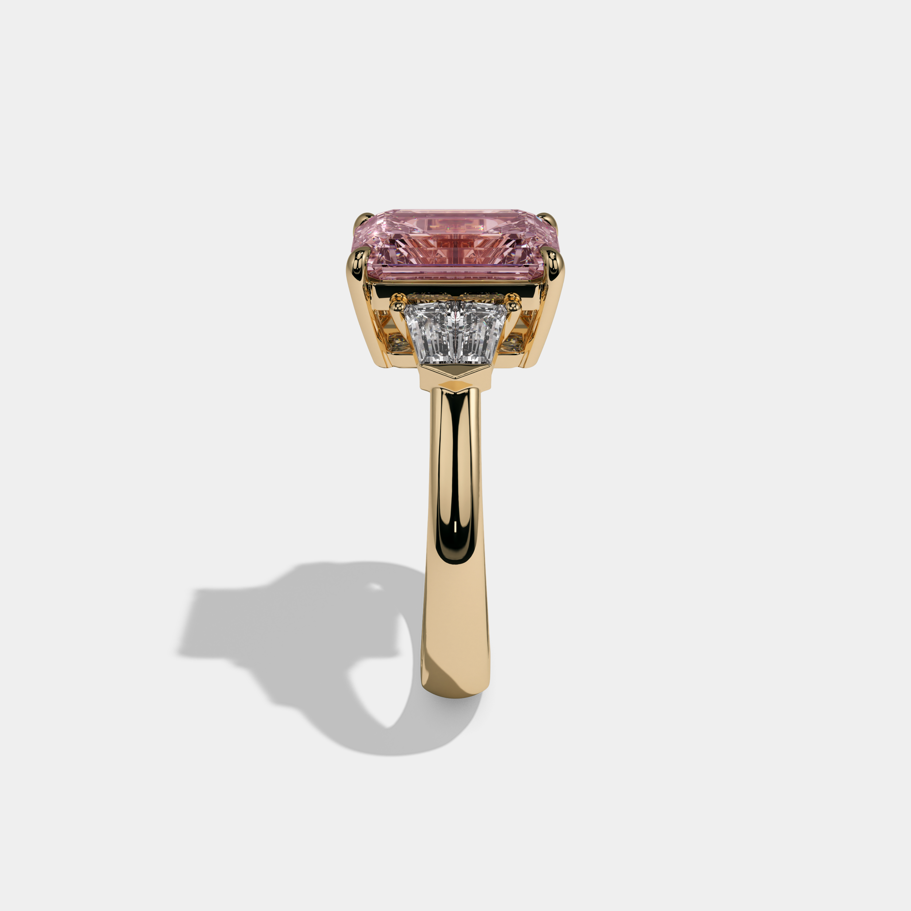 Charlotte Fancy Pink Emerald Cut Diamond Plain Band With Baguette Sides Engagement Ring 6ct 18K Yellow Gold