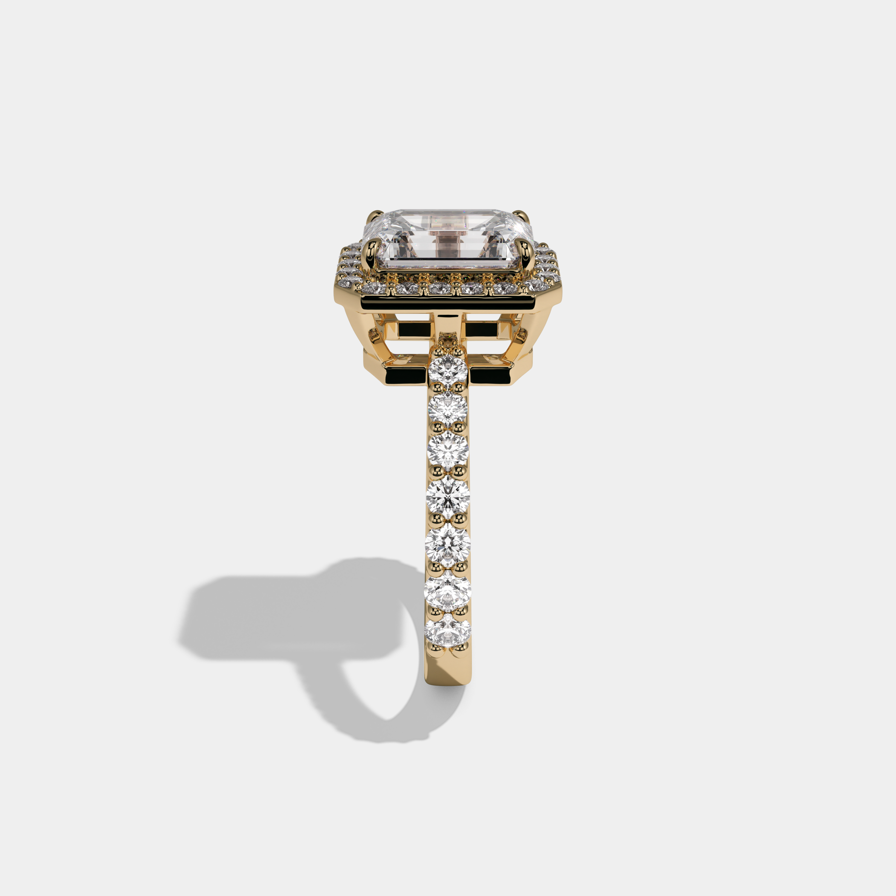 Diana Emerald Cut Diamond Halo Engagement Ring 10ct 18K Yellow Gold