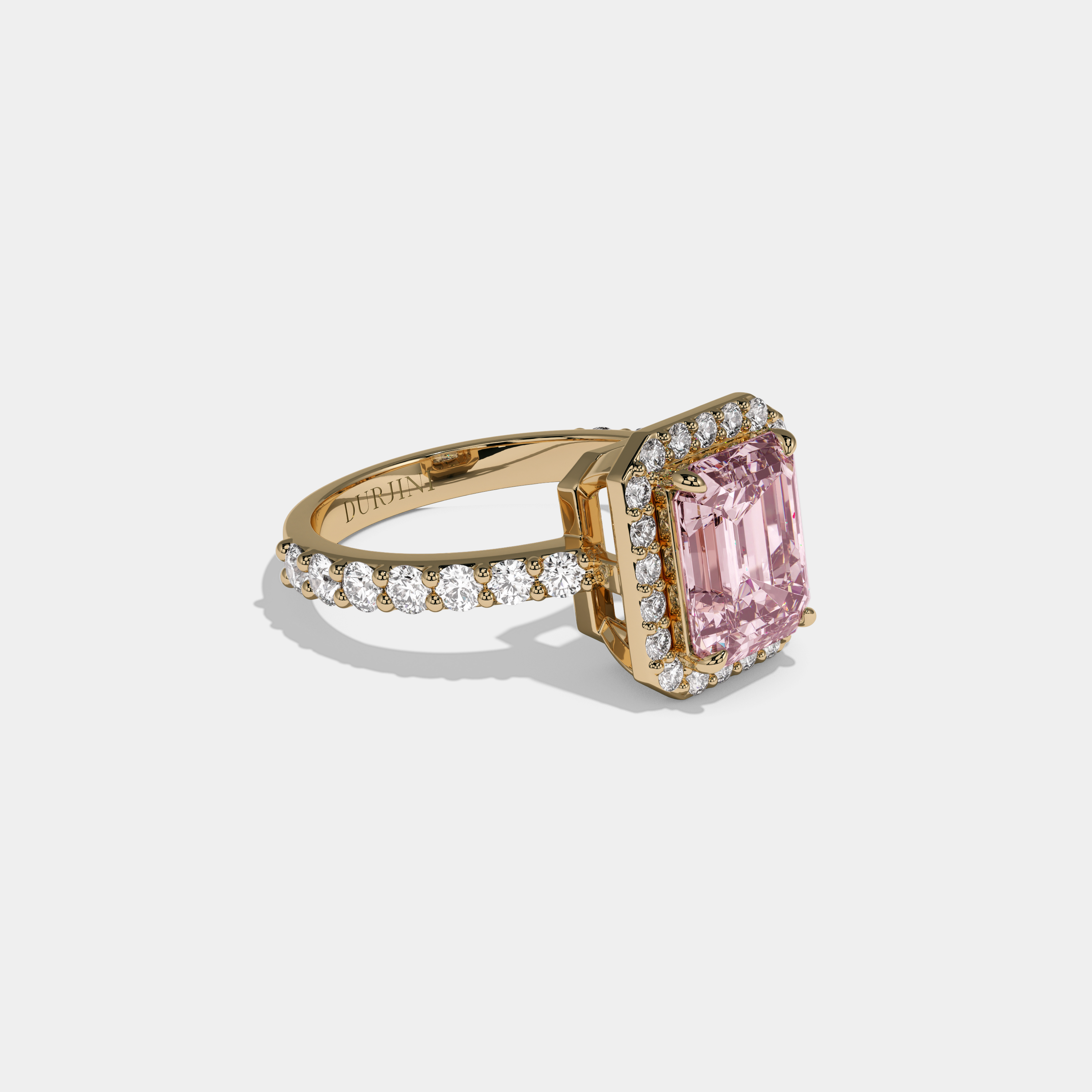 Clemency Fancy Pink Emerald Cut Diamond Band Engagement Ring 6ct 18K Yellow Gold