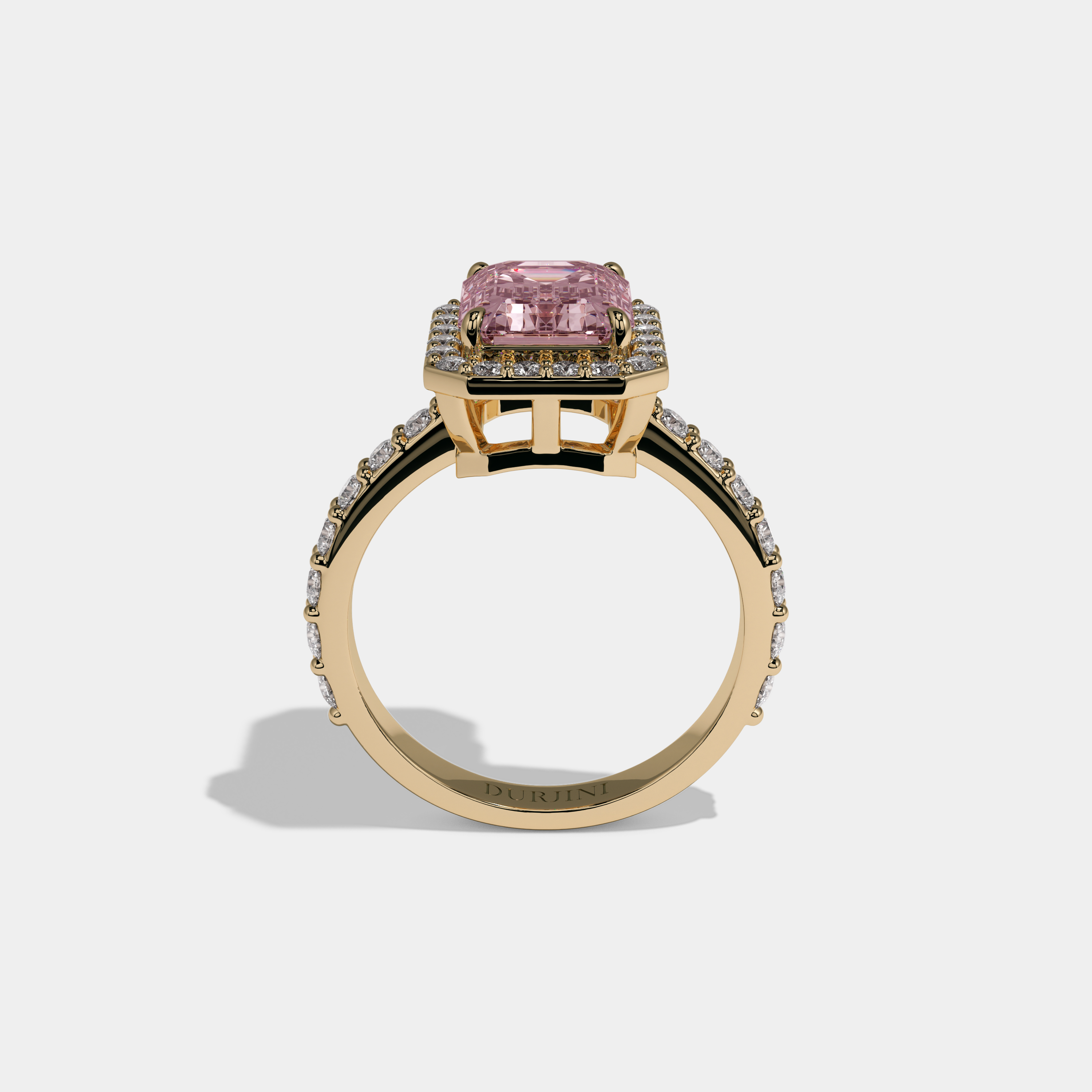 Clemency Fancy Pink Emerald Cut Diamond Band Engagement Ring 6ct 18K Yellow Gold