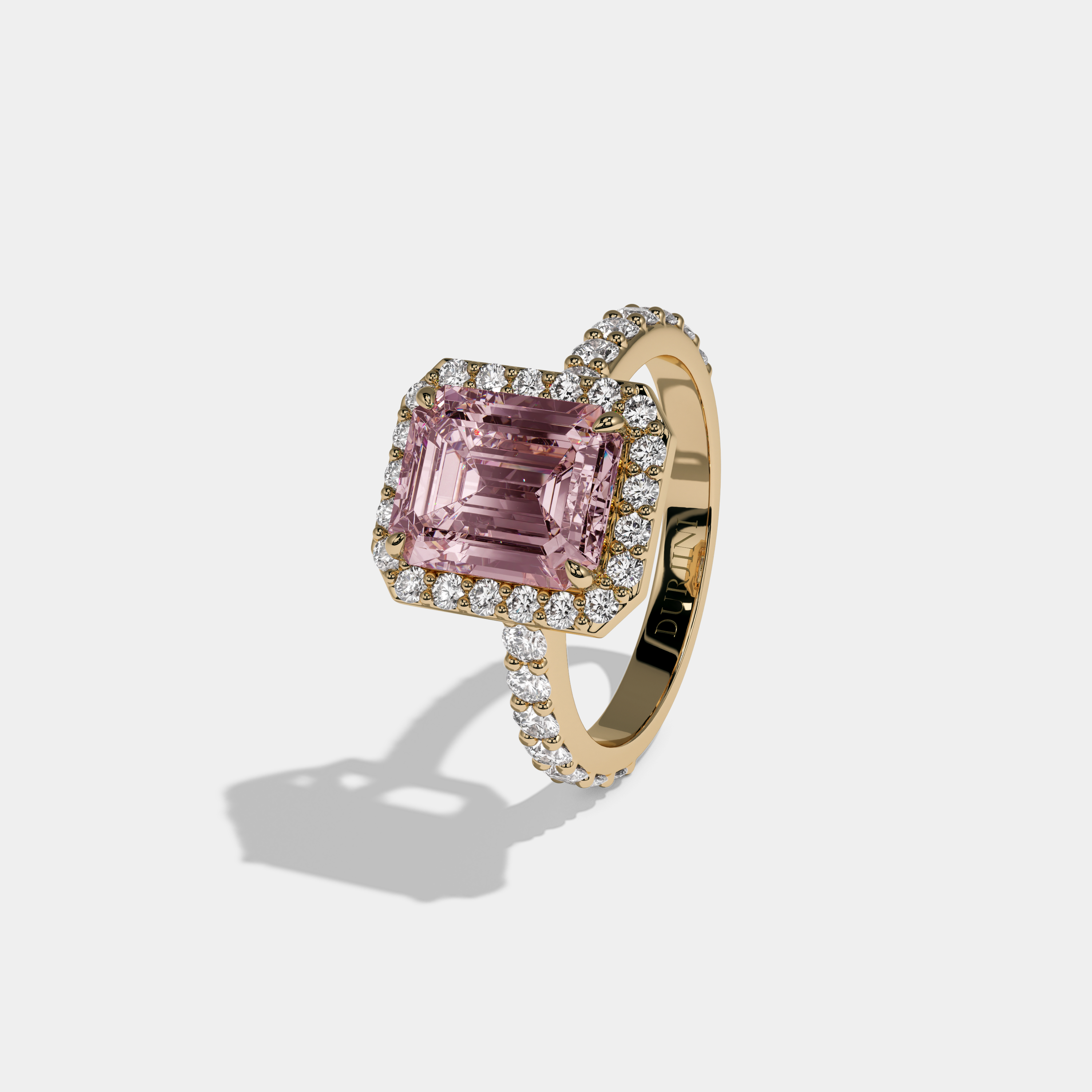 Clemency Fancy Pink Emerald Cut Diamond Band Engagement Ring 6ct 18K Yellow Gold