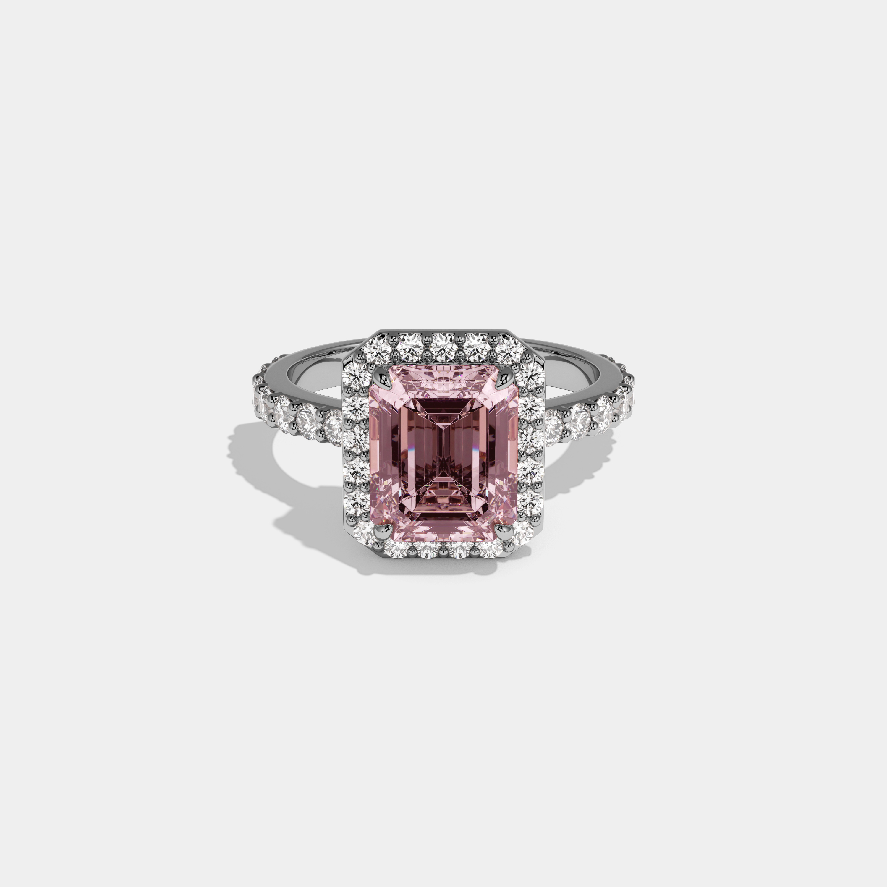 Araminta Fancy Pink Emerald Cut Diamond Band Engagement Ring 6ct 18K White Gold