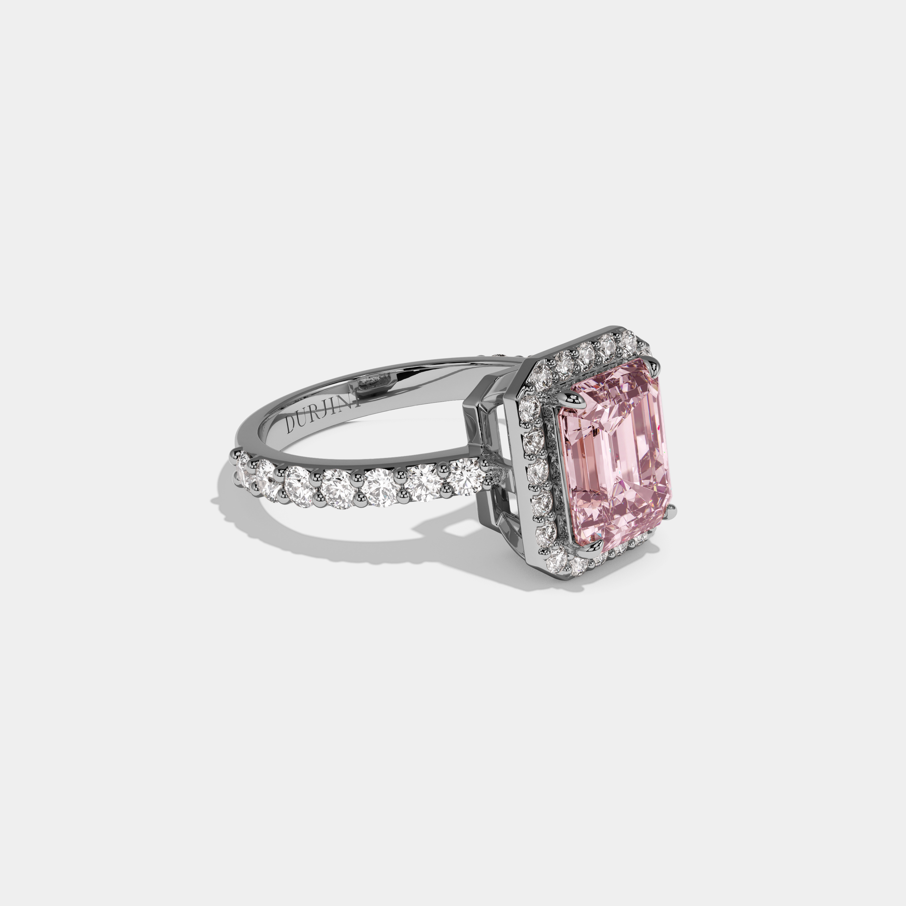 Araminta Fancy Pink Emerald Cut Diamond Band Engagement Ring 6ct 18K White Gold