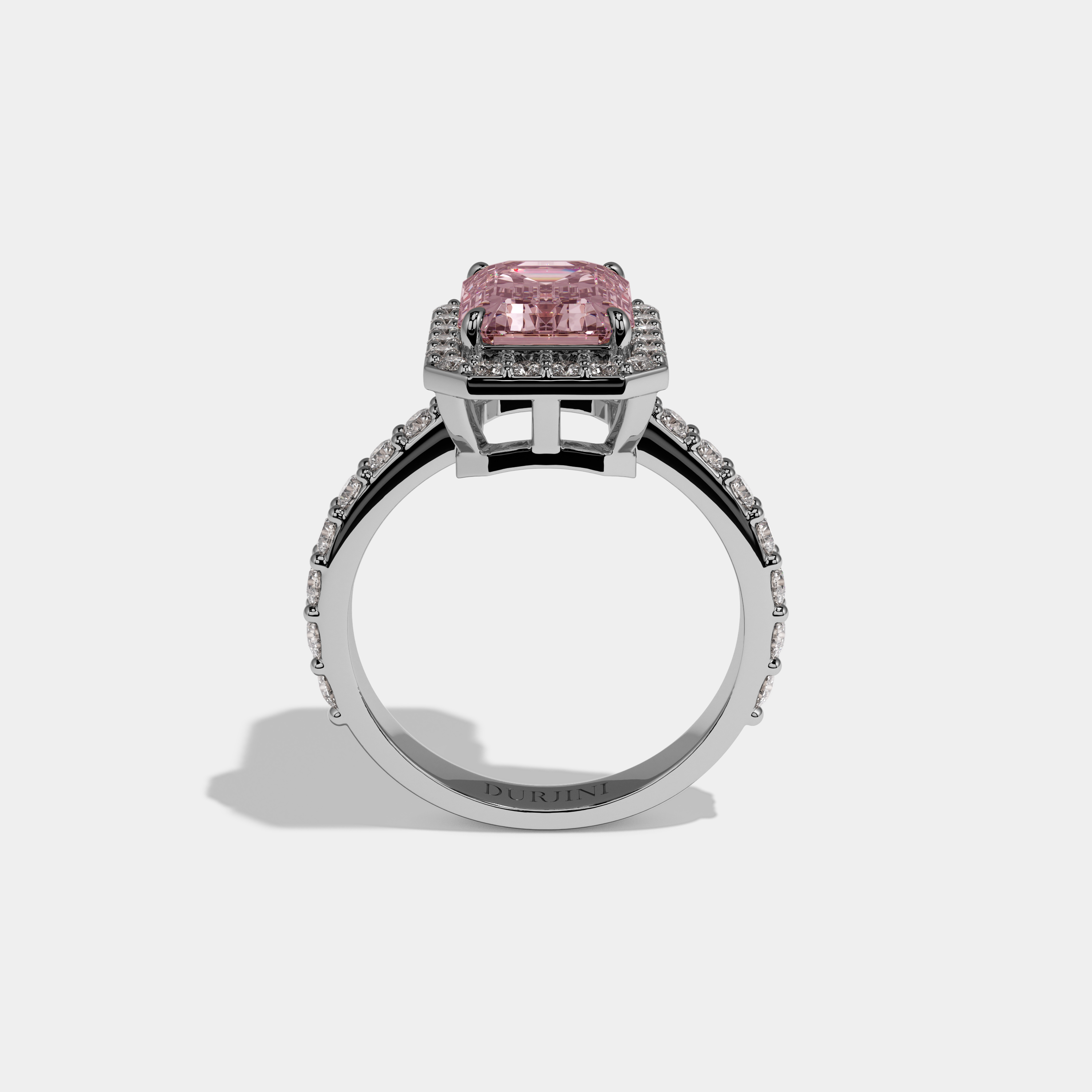 Araminta Fancy Pink Emerald Cut Diamond Band Engagement Ring 6ct 18K White Gold