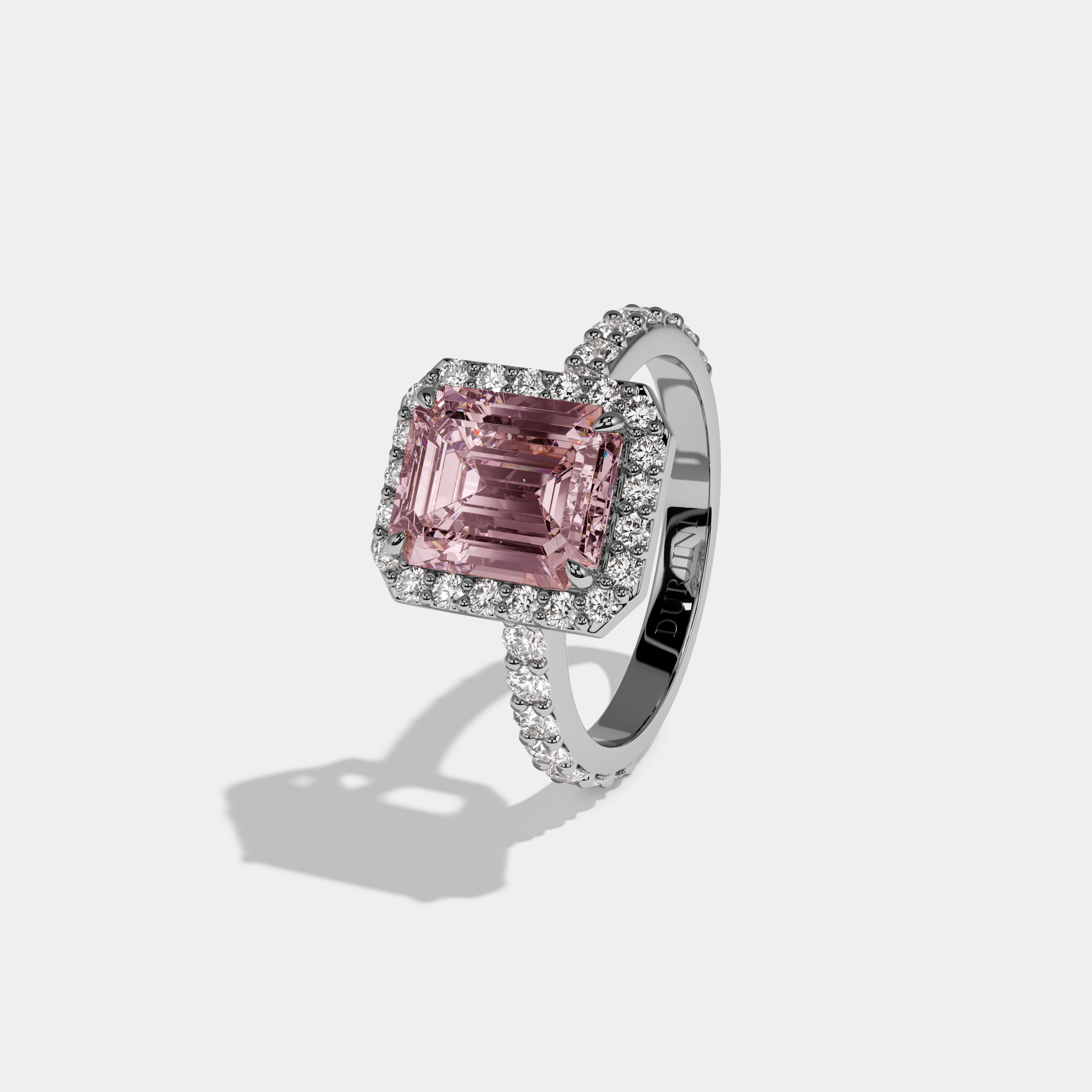 Araminta Fancy Pink Emerald Cut Diamond Band Engagement Ring 6ct 18K White Gold