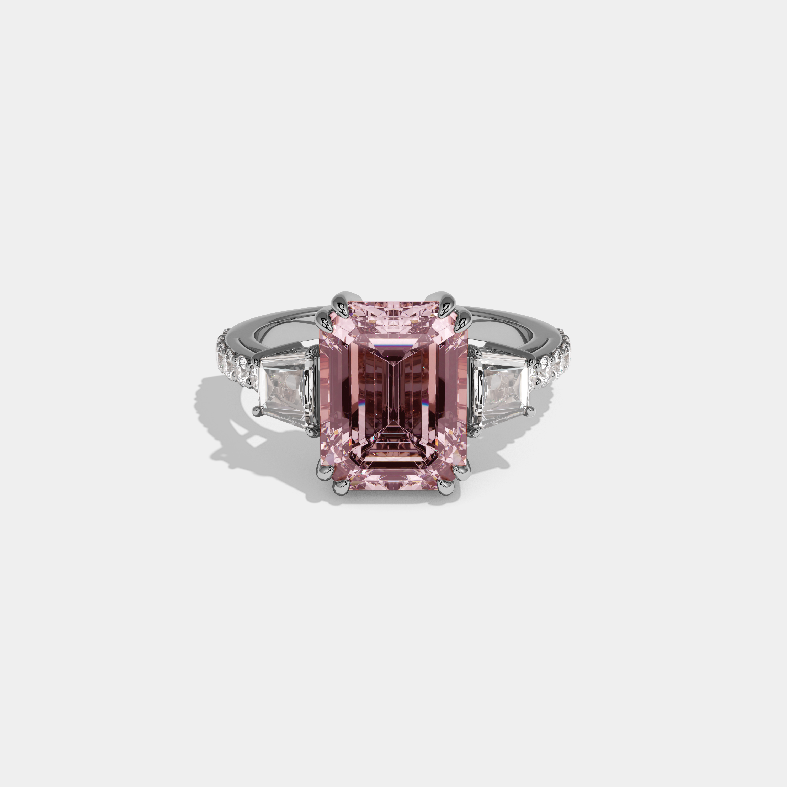 Arabella Fancy Pink Emerald Cut Diamond Band With Step Cut Sides Engagement Ring 7ct 18K White Gold
