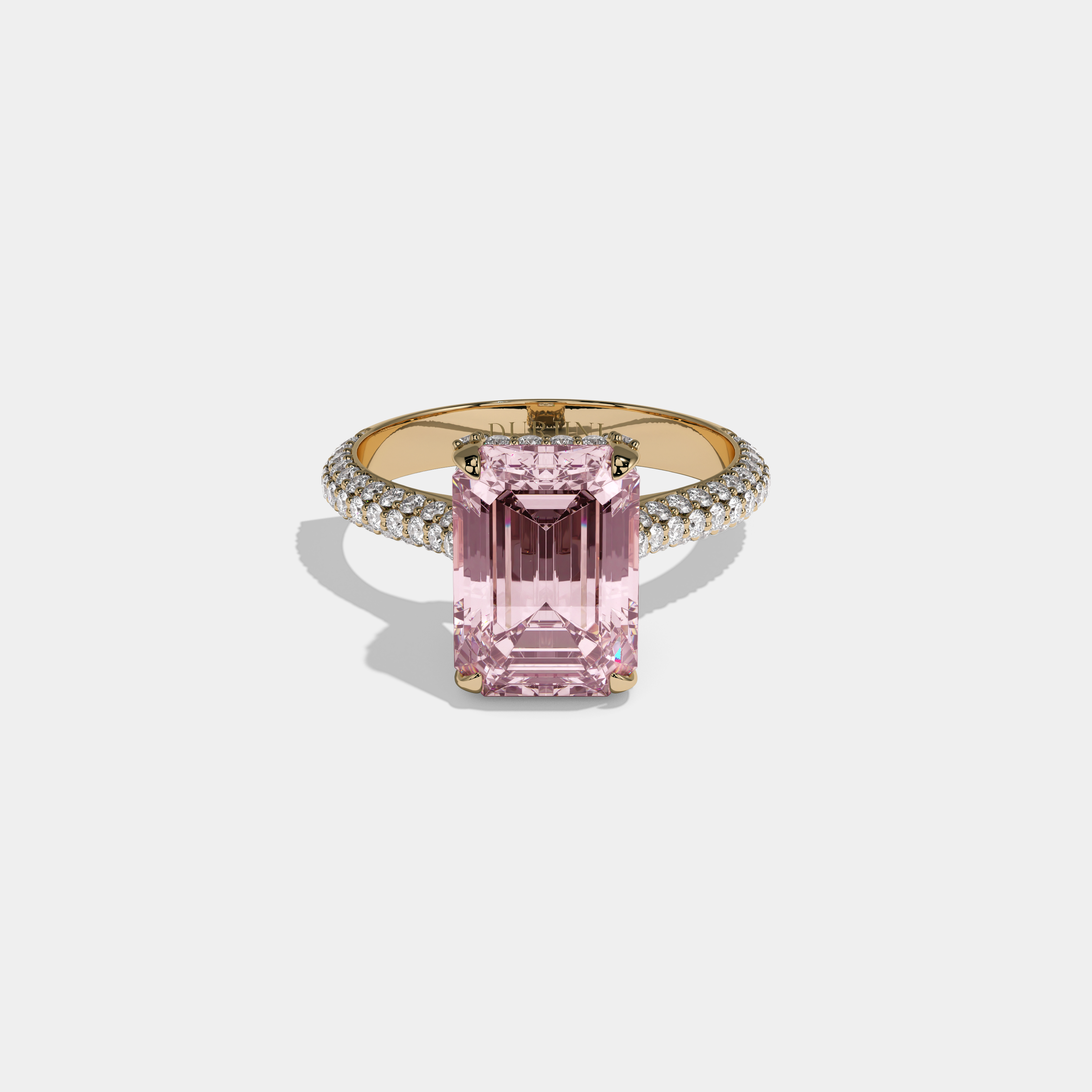Charlotte Fancy Pink Emerald Cut Diamond Band Engagement Ring 6ct 18K Yellow Gold