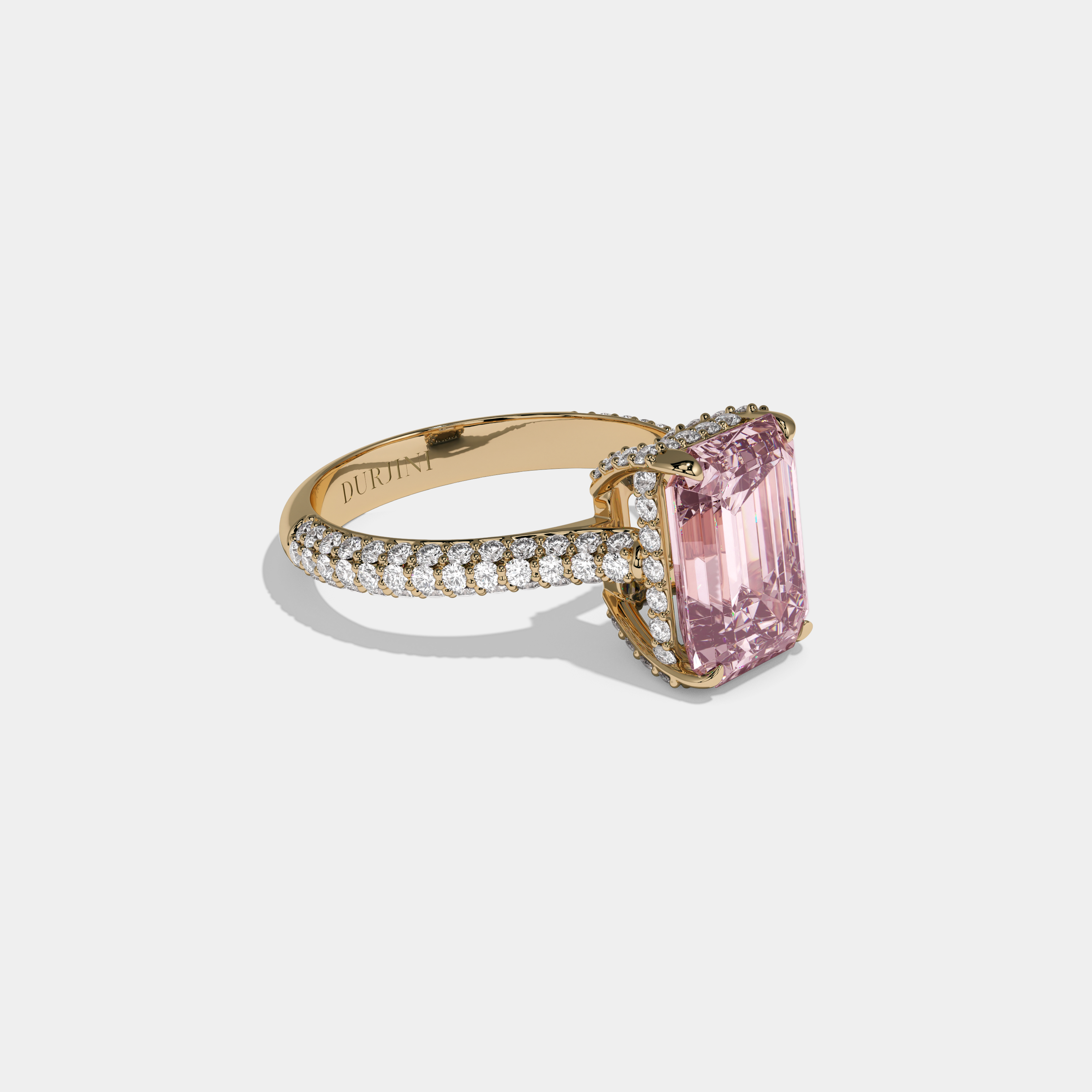 Charlotte Fancy Pink Emerald Cut Diamond Band Engagement Ring 6ct 18K Yellow Gold