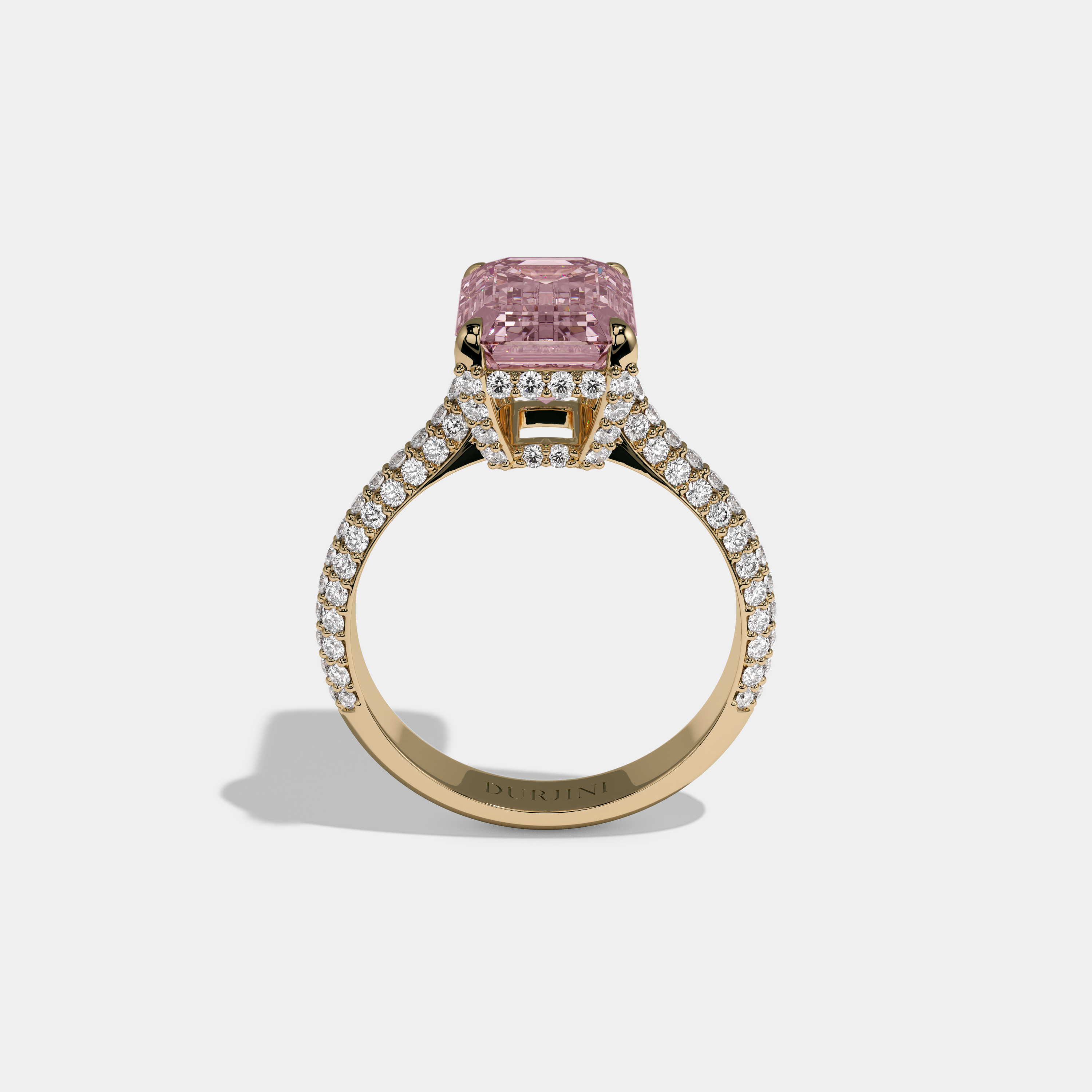 Charlotte Fancy Pink Emerald Cut Diamond Band Engagement Ring 6ct 18K Yellow Gold