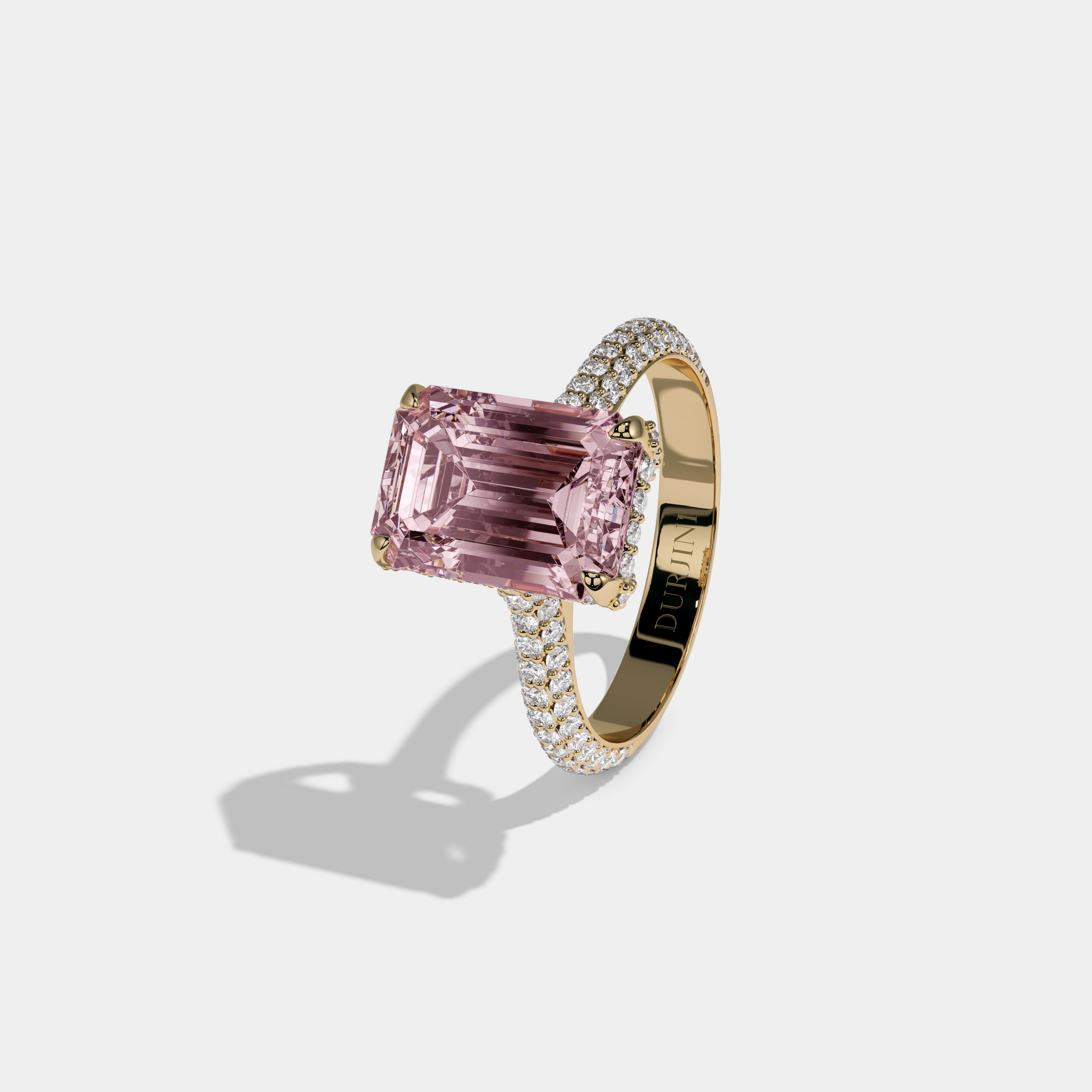 Charlotte Fancy Pink Emerald Cut Diamond Band Engagement Ring 6ct 18K Yellow Gold