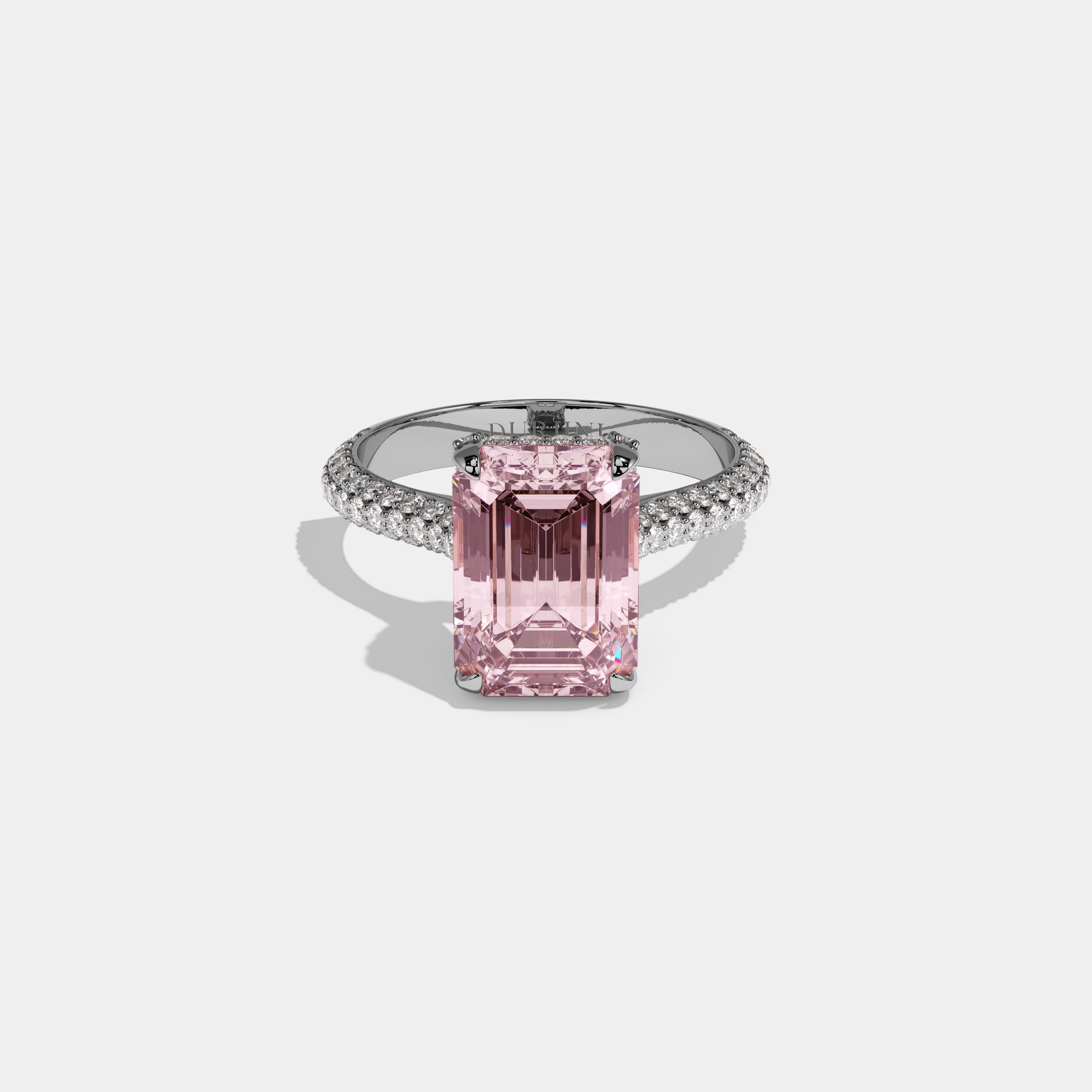 Beatrice Fancy Pink Emerald Cut Diamond Band Engagement Ring 6ct 18K White Gold
