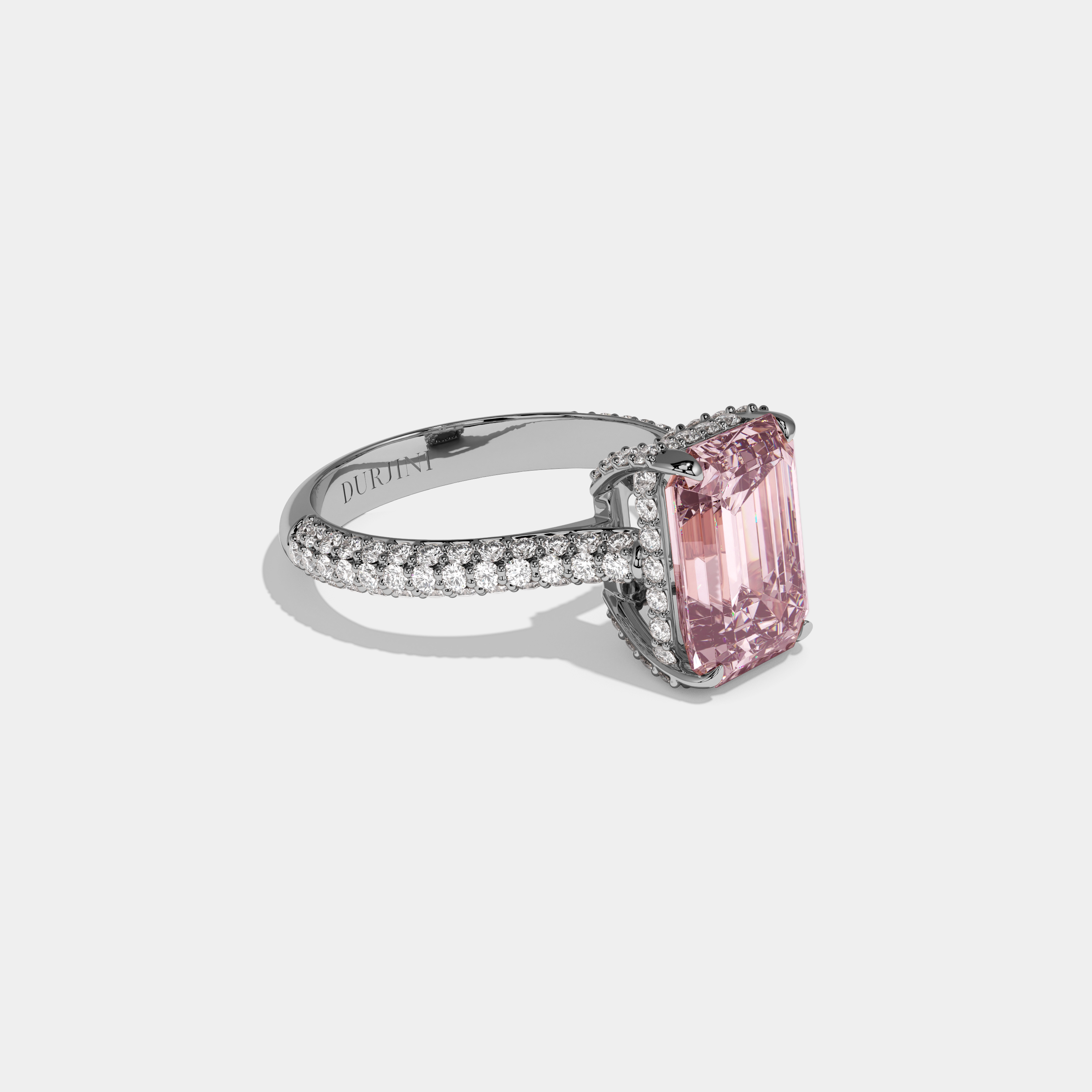 Beatrice Fancy Pink Emerald Cut Diamond Band Engagement Ring 6ct 18K White Gold