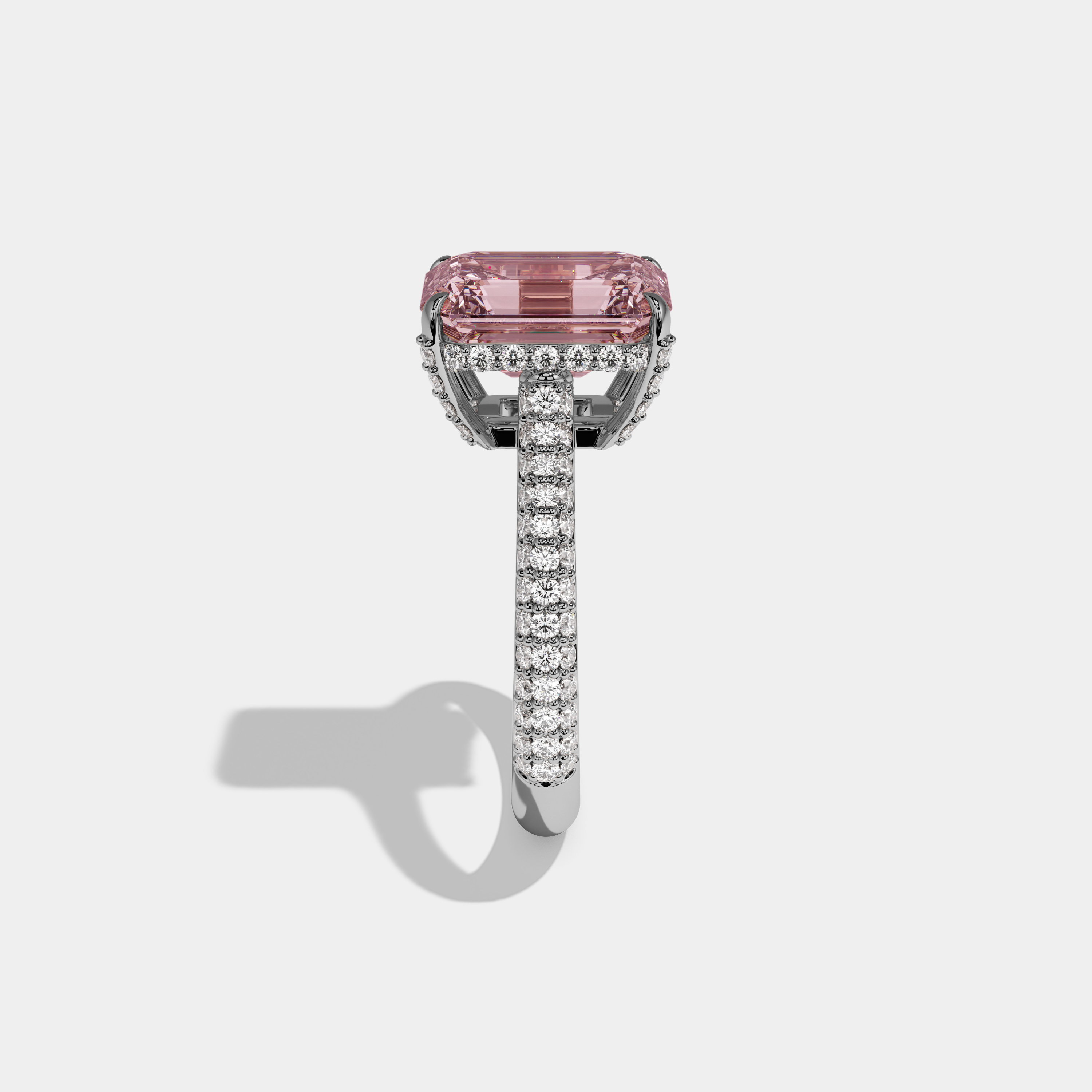 Beatrice Fancy Pink Emerald Cut Diamond Band Engagement Ring 6ct 18K White Gold