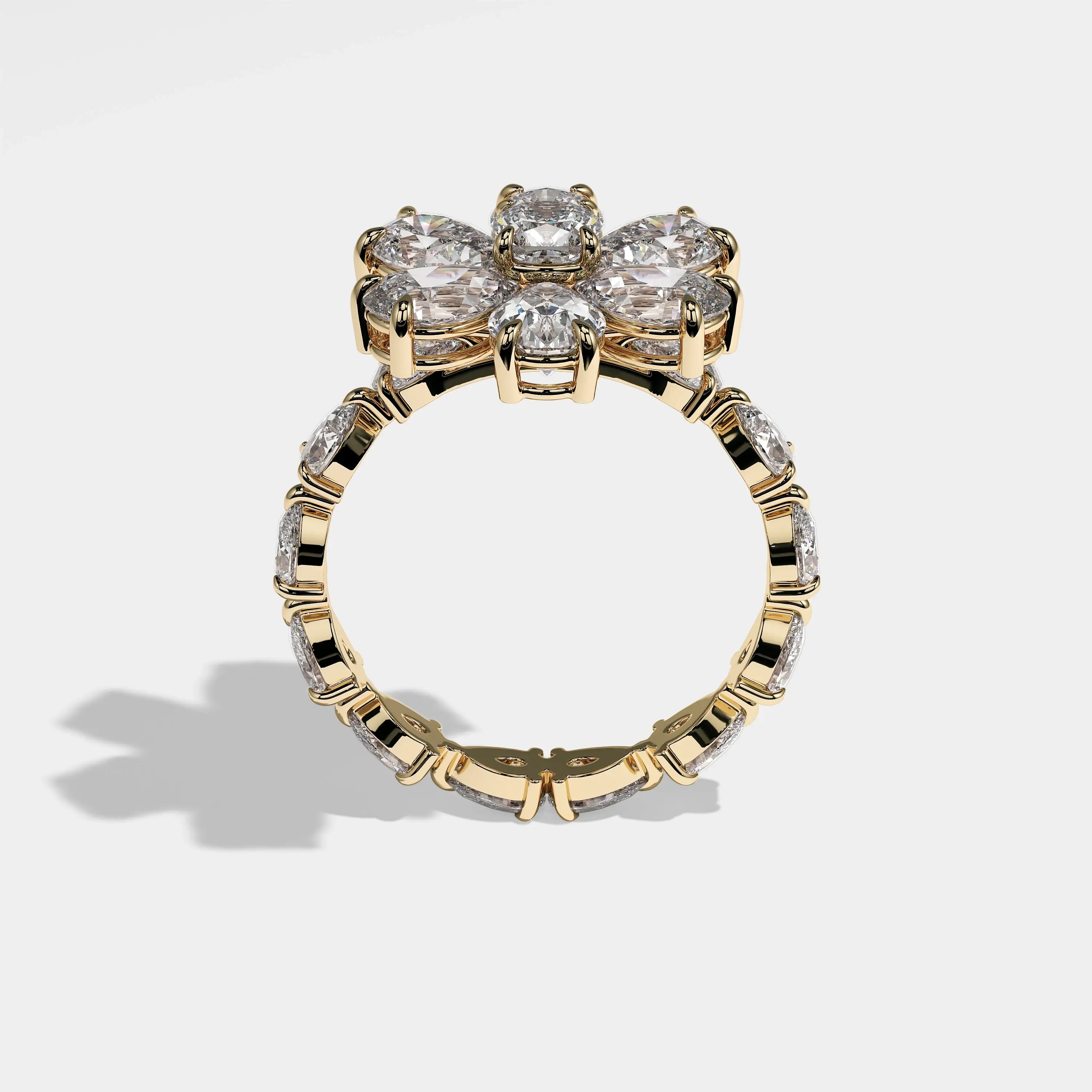 Element pear flower halo diamond engagement ring in 18K yellow gold by Kurbãni Durjini, full view