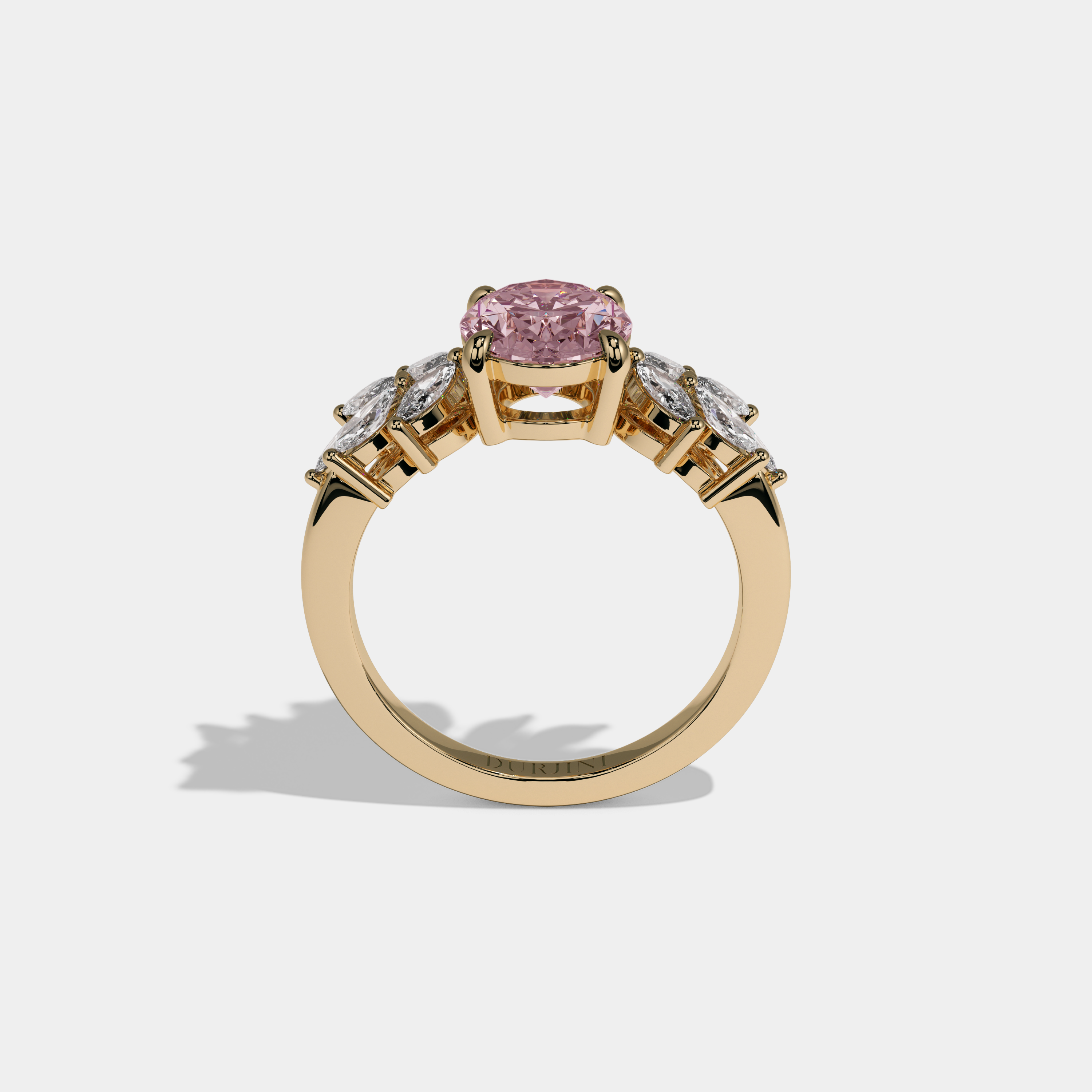 Charlotte Fancy Pink Pear Cut Diamond Plain Band Engagement Ring 6ct 18K Yellow Gold