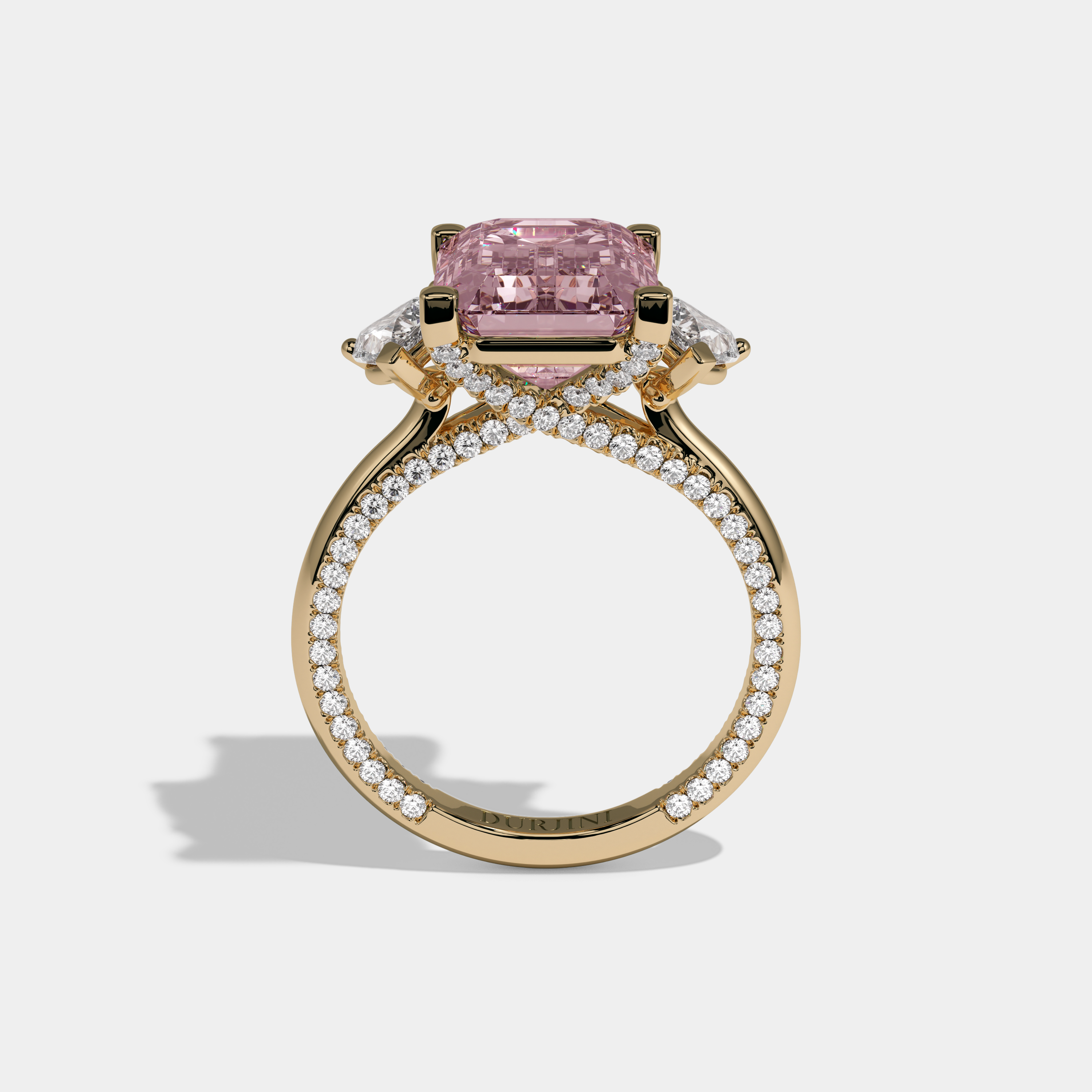 Charlotte Fancy Pink Emerald Cut Diamond Hidden Band Engagement Ring 6ct 18K Yellow Gold