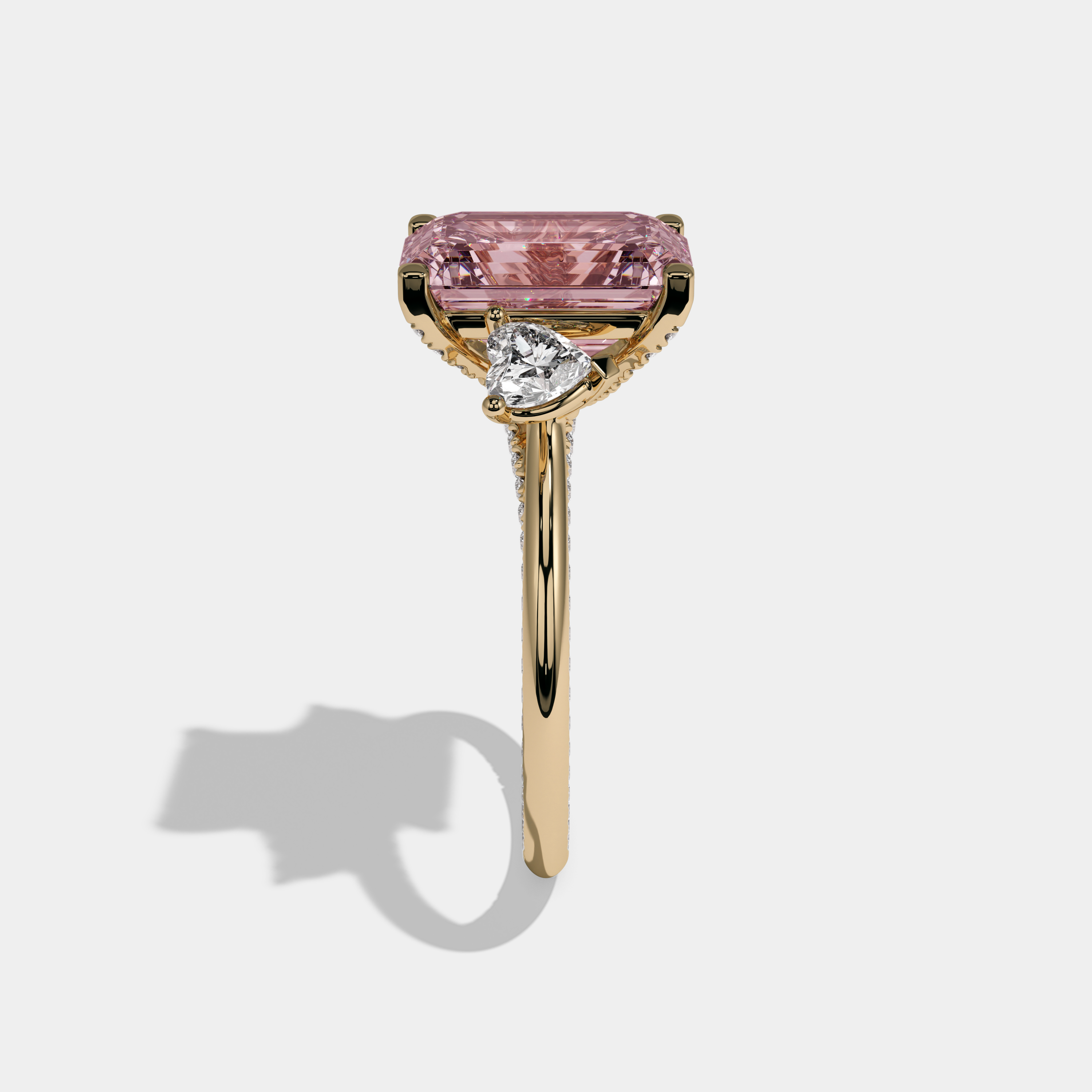 Charlotte Fancy Pink Emerald Cut Diamond Hidden Band Engagement Ring 6ct 18K Yellow Gold