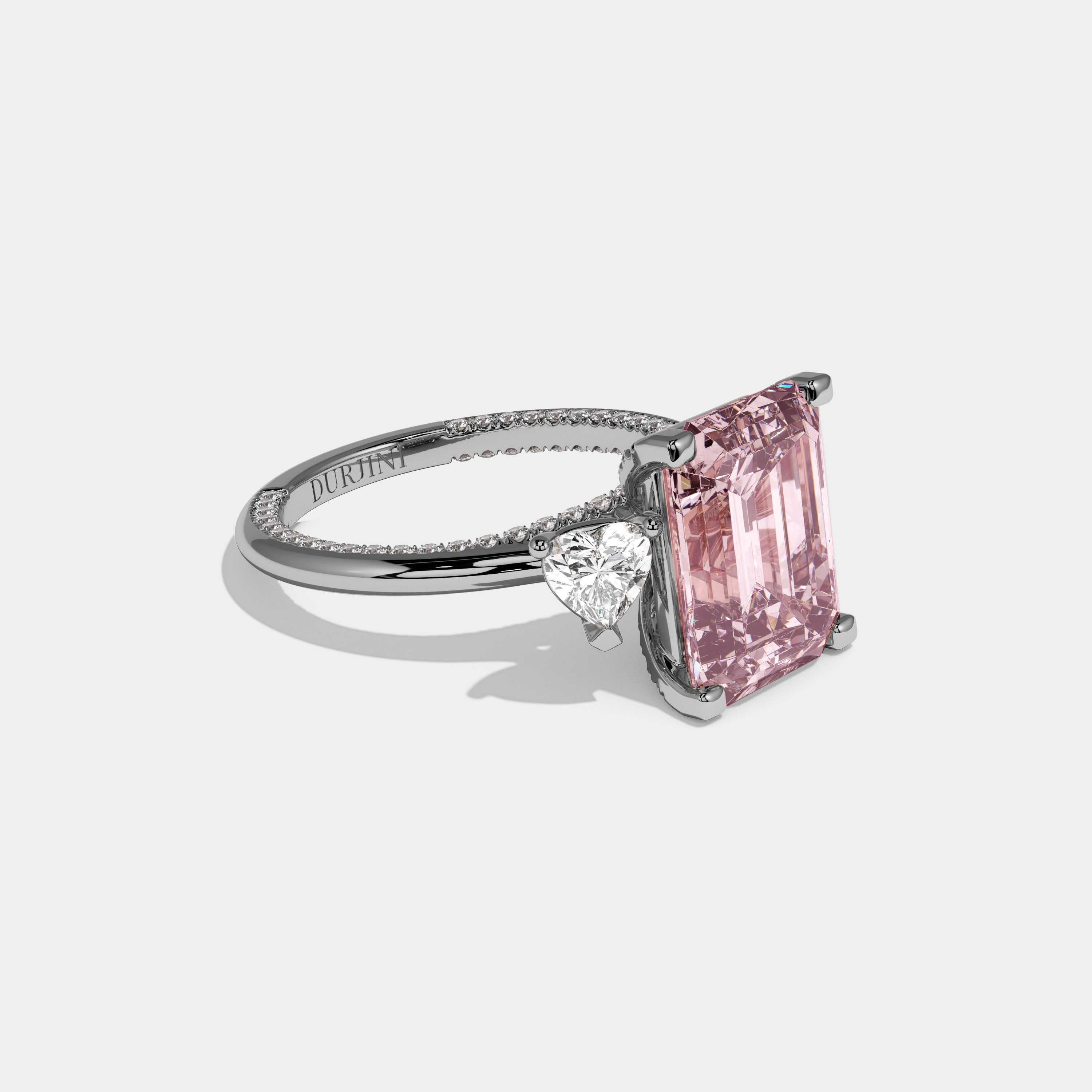 Beatrice Fancy Pink Emerald Cut Diamond Hidden Band Engagement Ring 6ct 18K White Gold