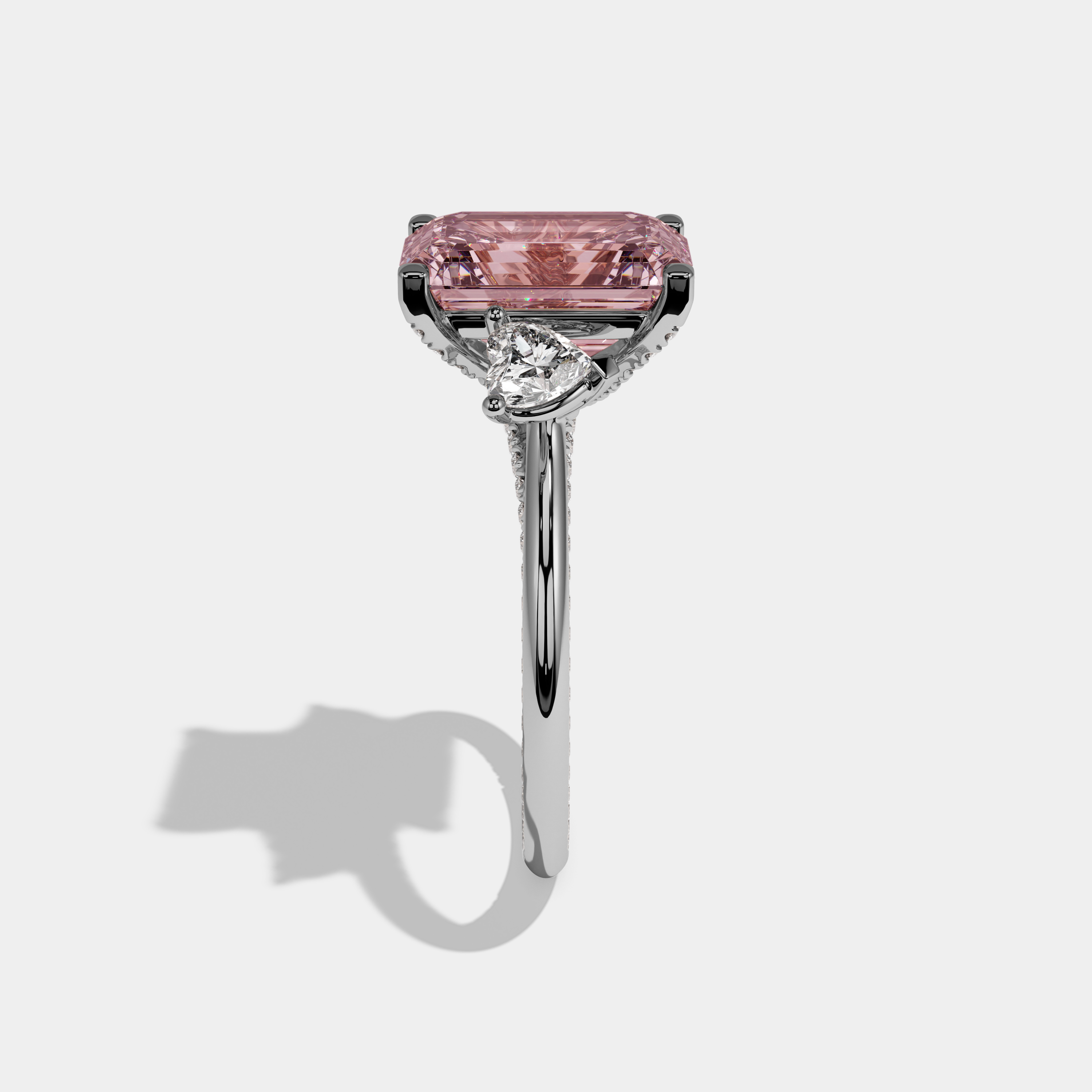 Beatrice Fancy Pink Emerald Cut Diamond Hidden Band Engagement Ring 6ct 18K White Gold