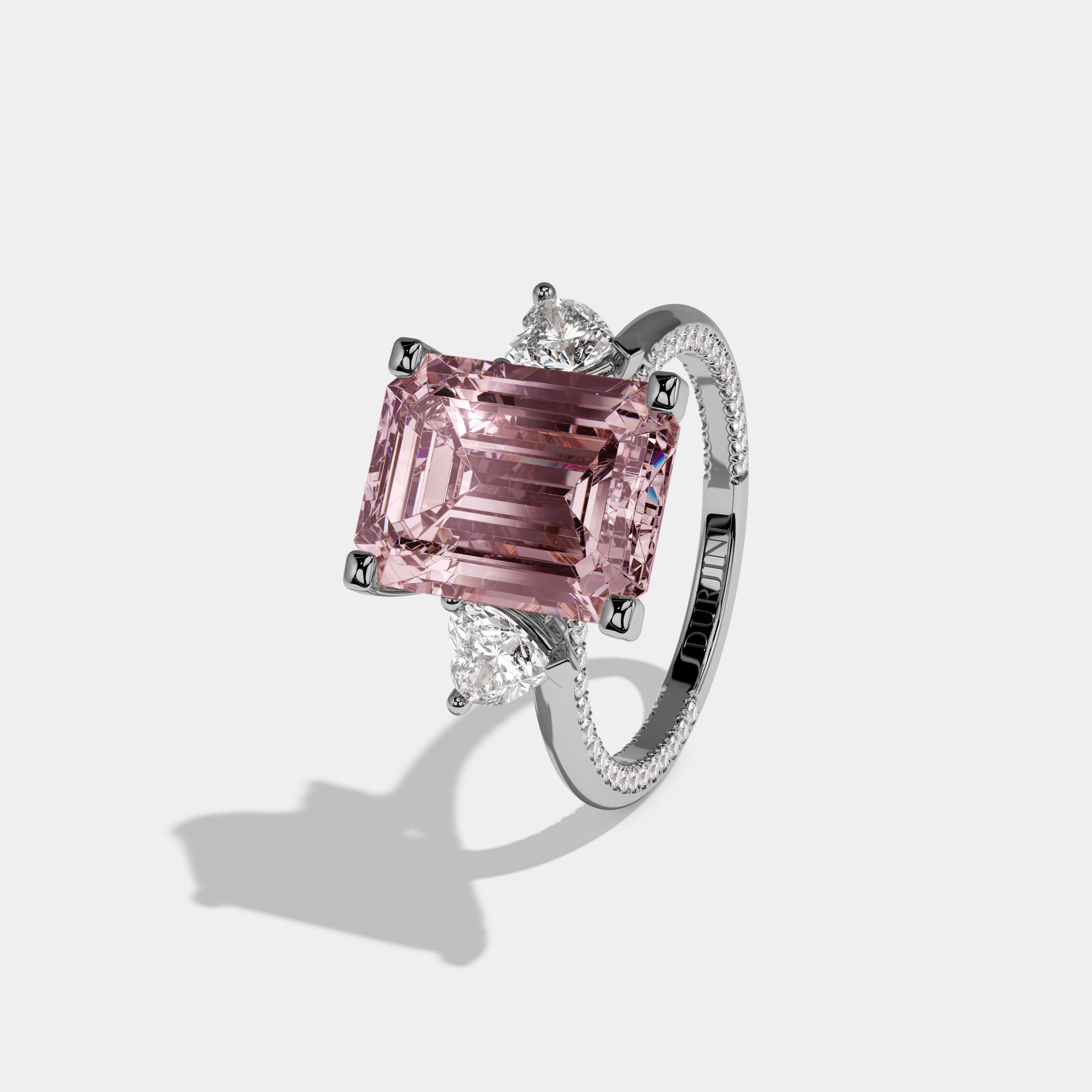 Beatrice Fancy Pink Emerald Cut Diamond Hidden Band Engagement Ring 6ct 18K White Gold